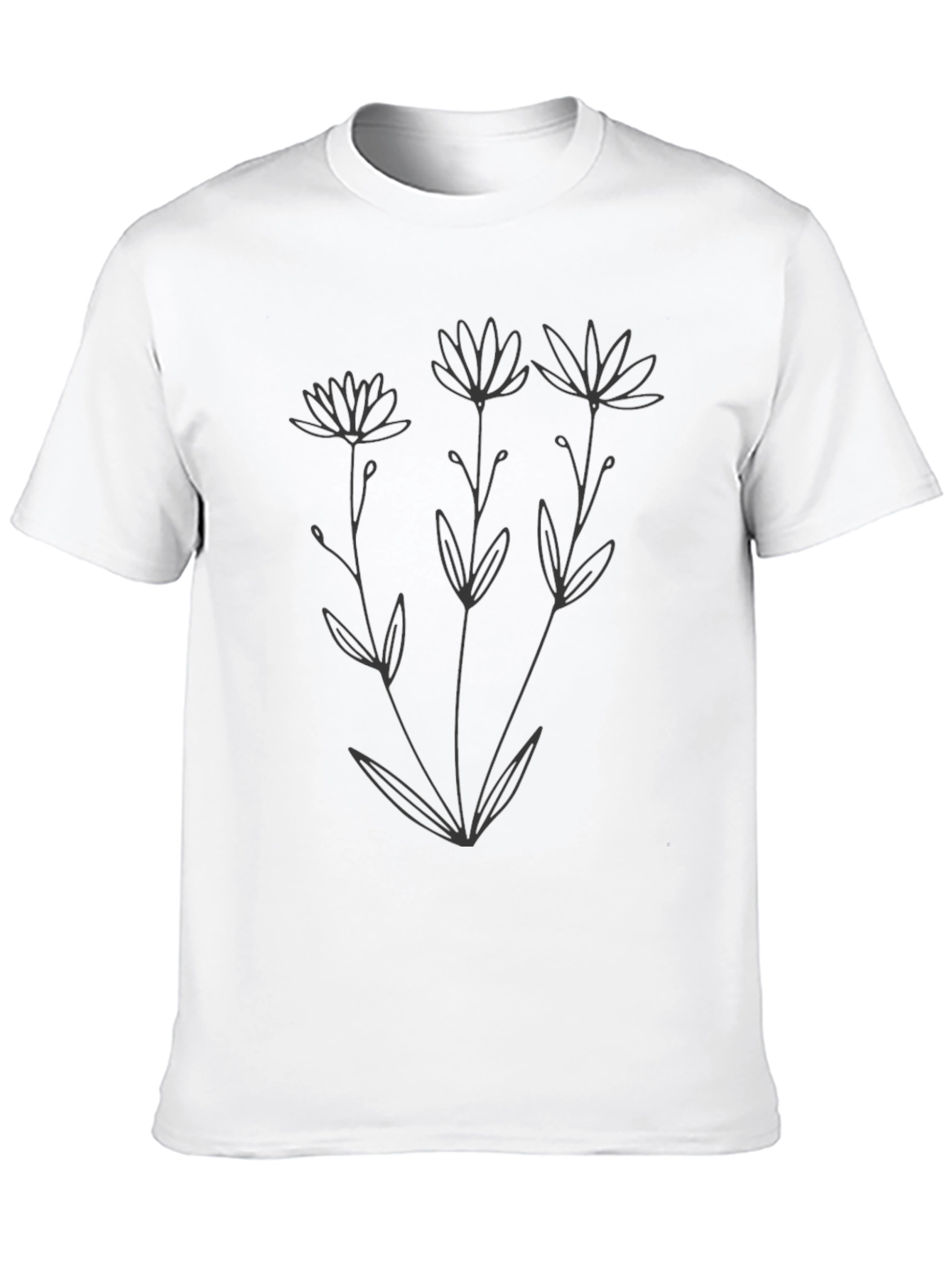 Black Minimalist Floral Graphic Black T-Shirt view 10