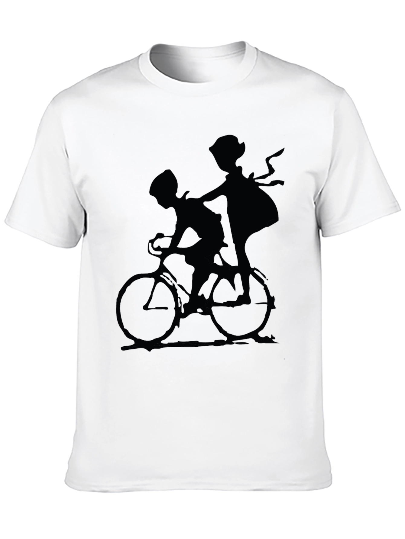 Black Silhouette Bike Ride Graphic Tee - Black Cotton Casual Shirt view 10