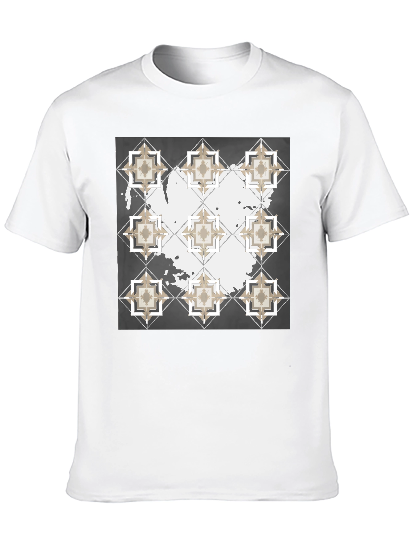 Black Geometric Tile Print Crew Neck T-Shirt view 10