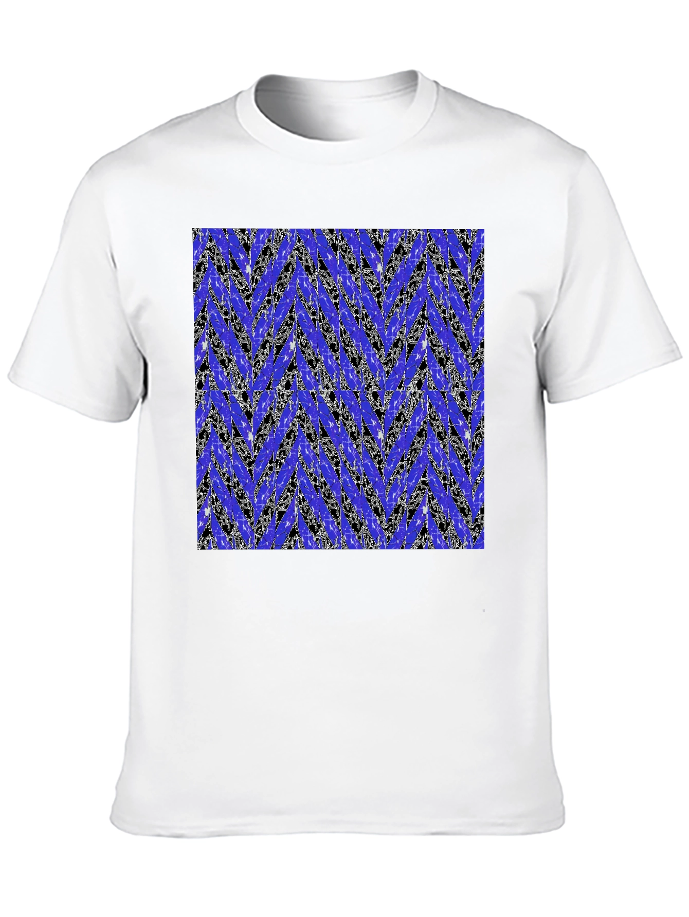 Black Abstract Blue Chevron Print Men's Black T-Shirt view 10
