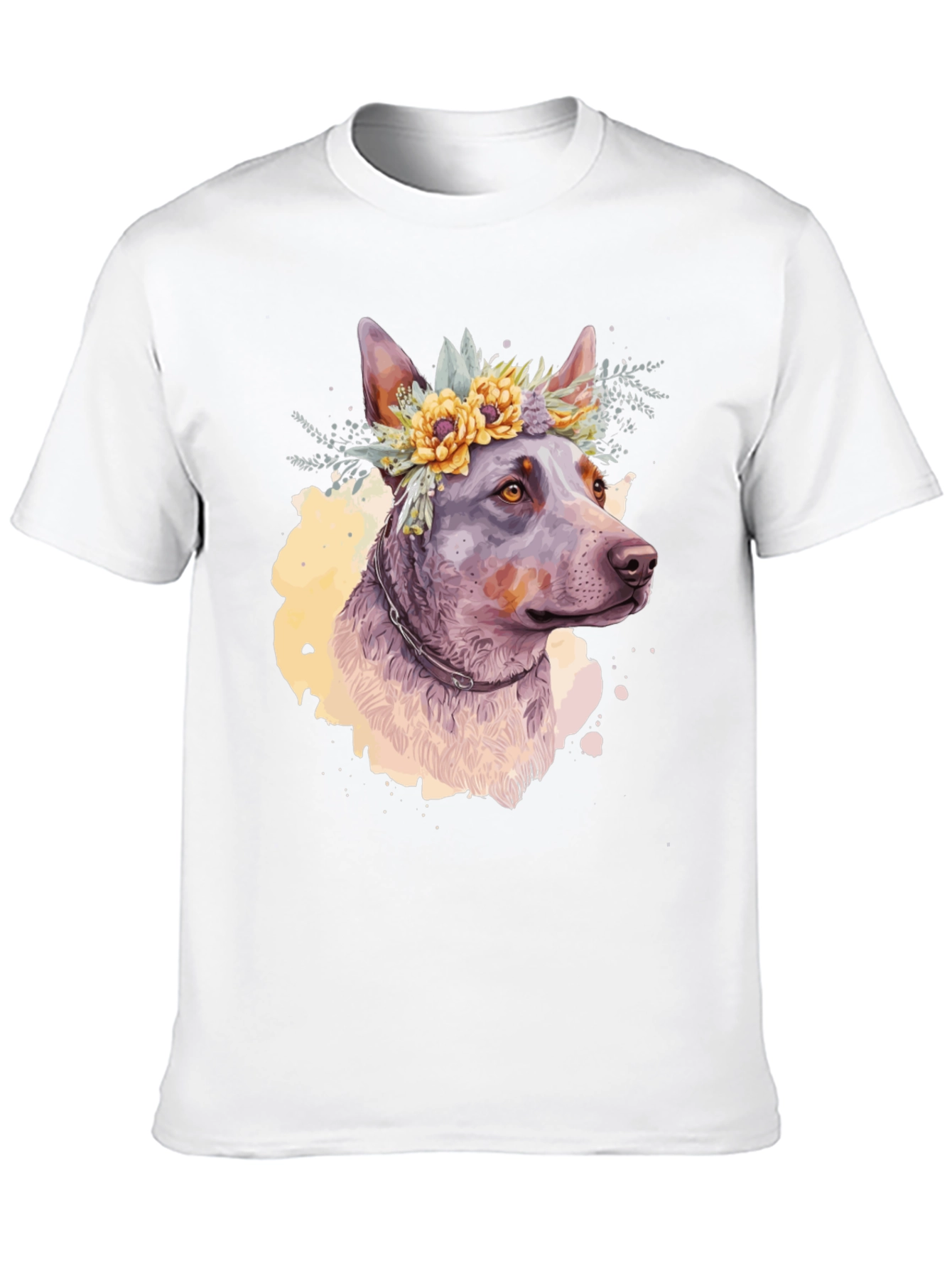 Black Dog with Flower Crown Graphic Tee - Artistic Pet Lover Shirt view 10