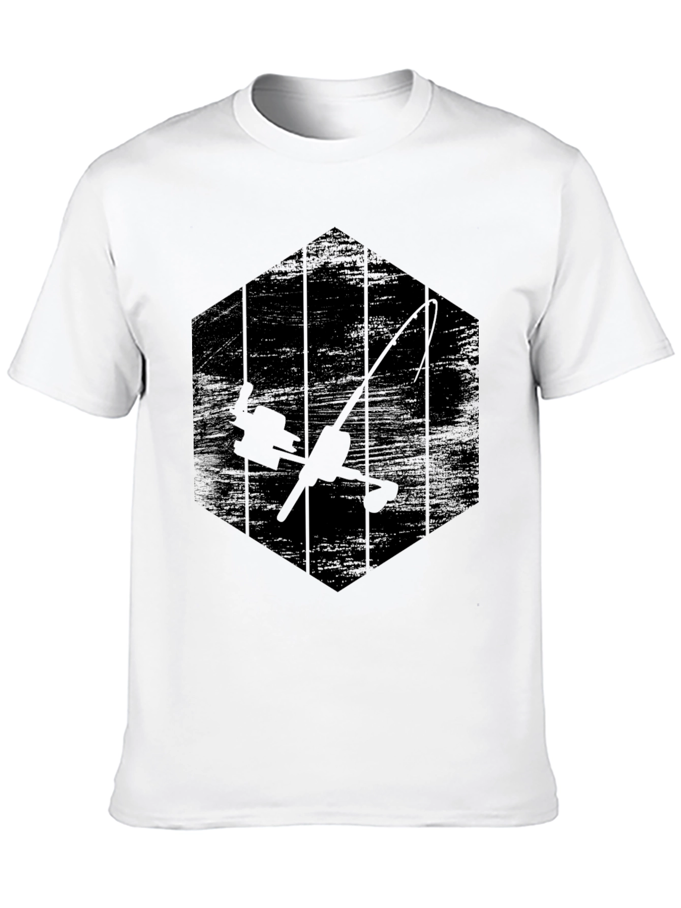 Black Fishing Rod Graphic Tee - Angler's Hexagon T-Shirt view 10