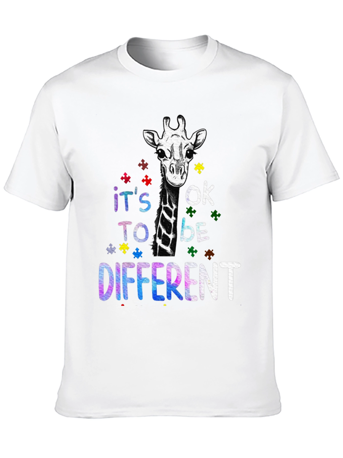 Black Autism Awareness Giraffe T-Shirt - It's OK to be Different view 10