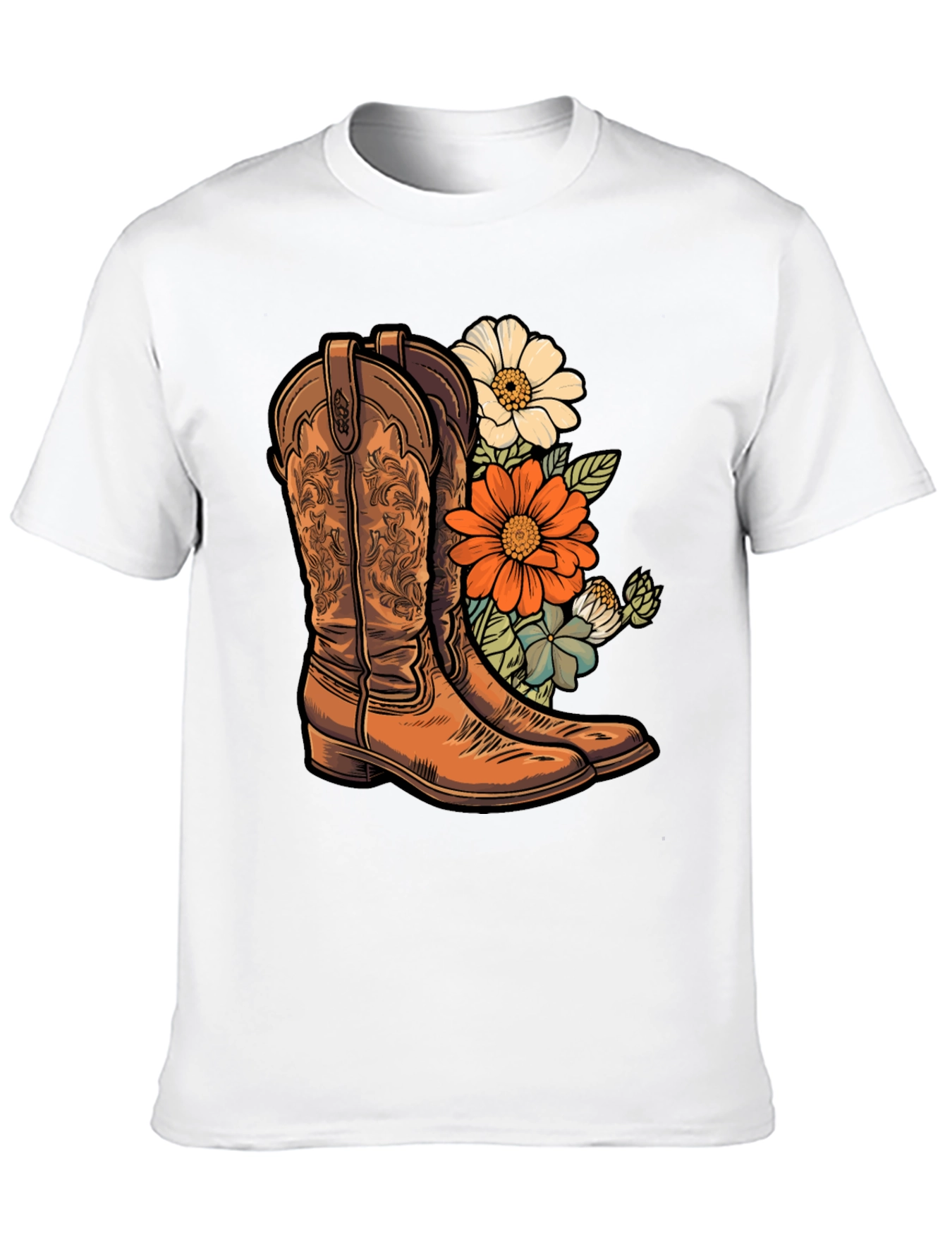 Black Cowboy Boots & Floral T-Shirt - Western Style Tee view 10