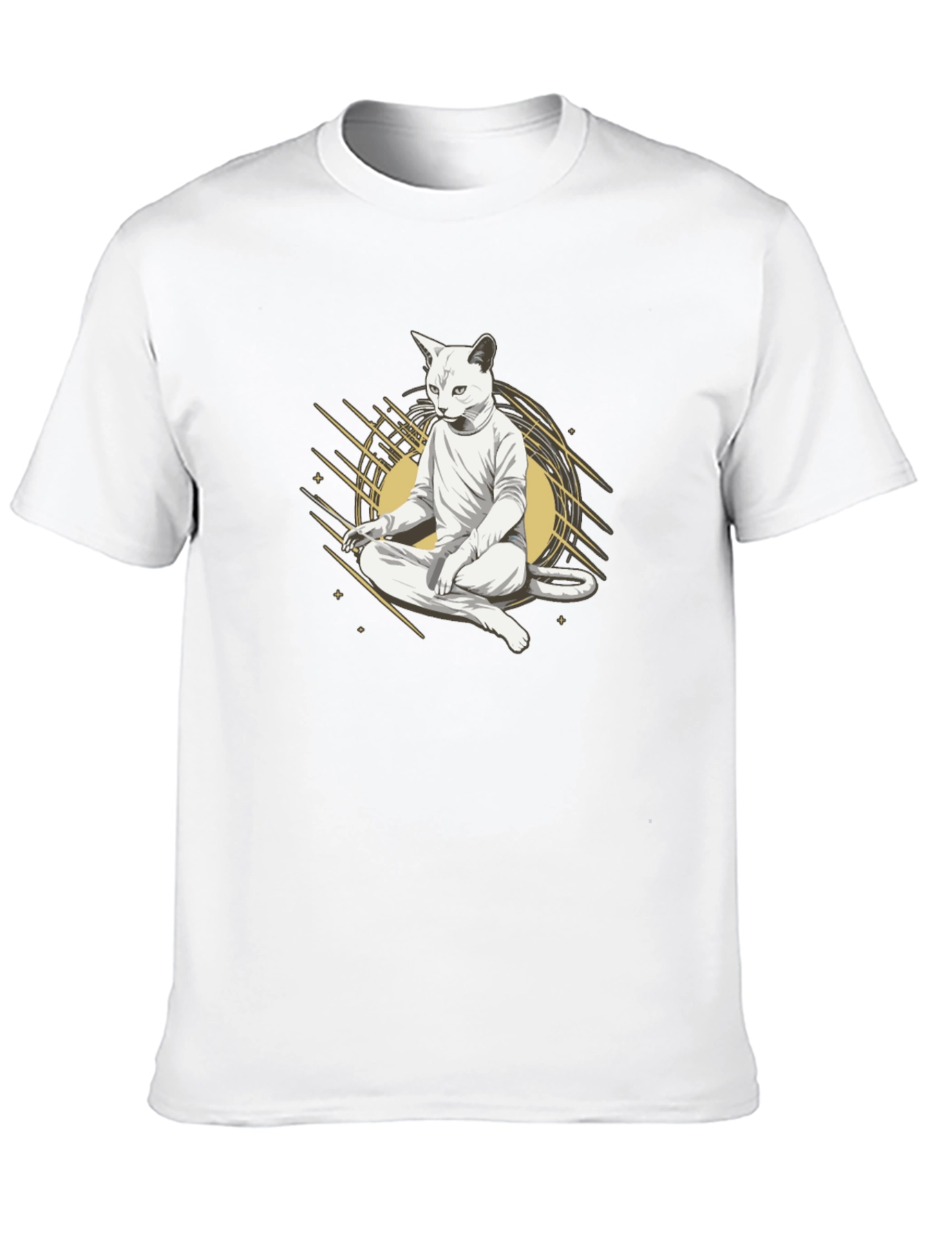 Black Zen Cat Meditation T-Shirt - Black Cotton Tee view 10