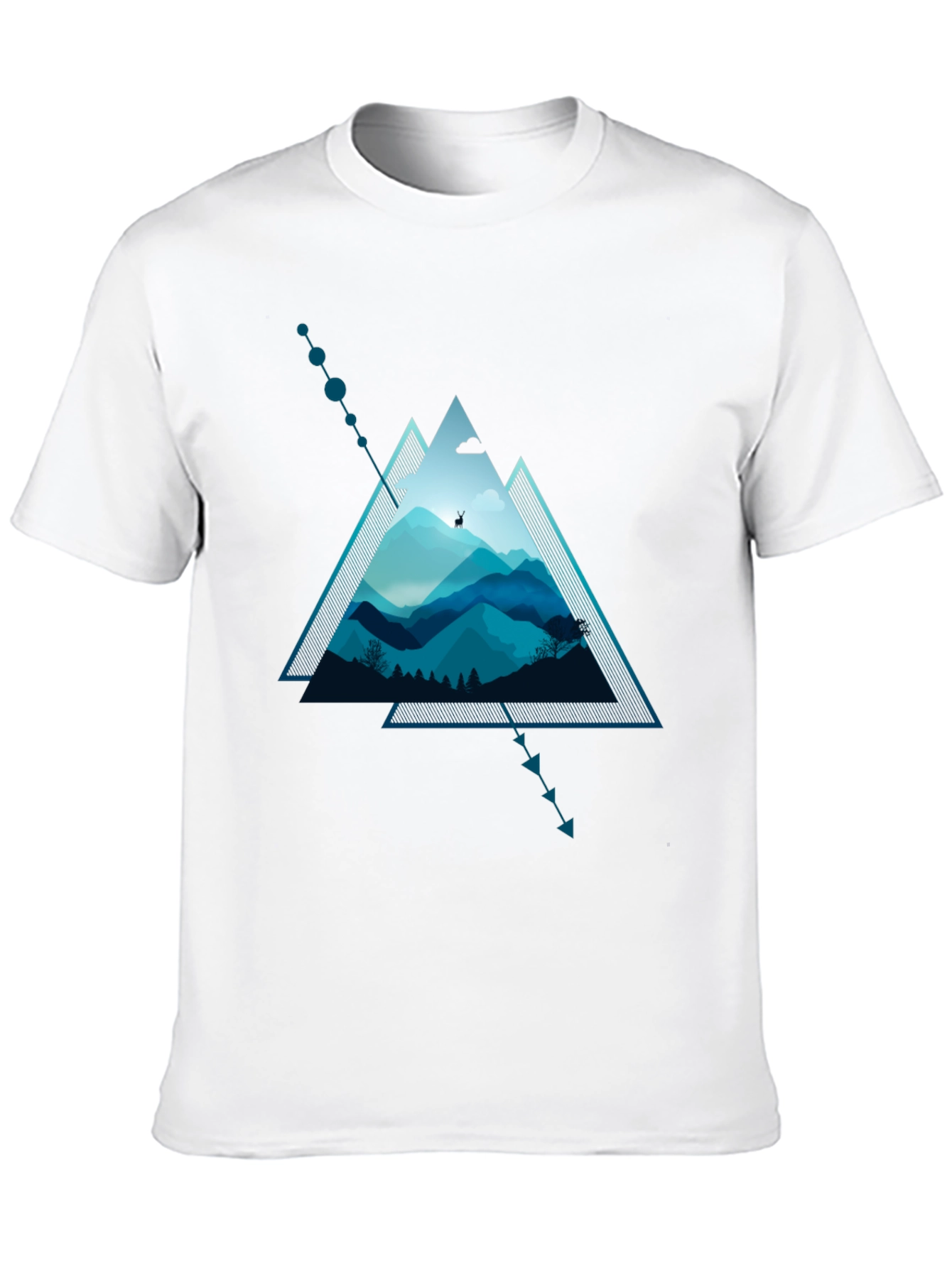 Black Geometric Mountain Scene Graphic T-Shirt view 10
