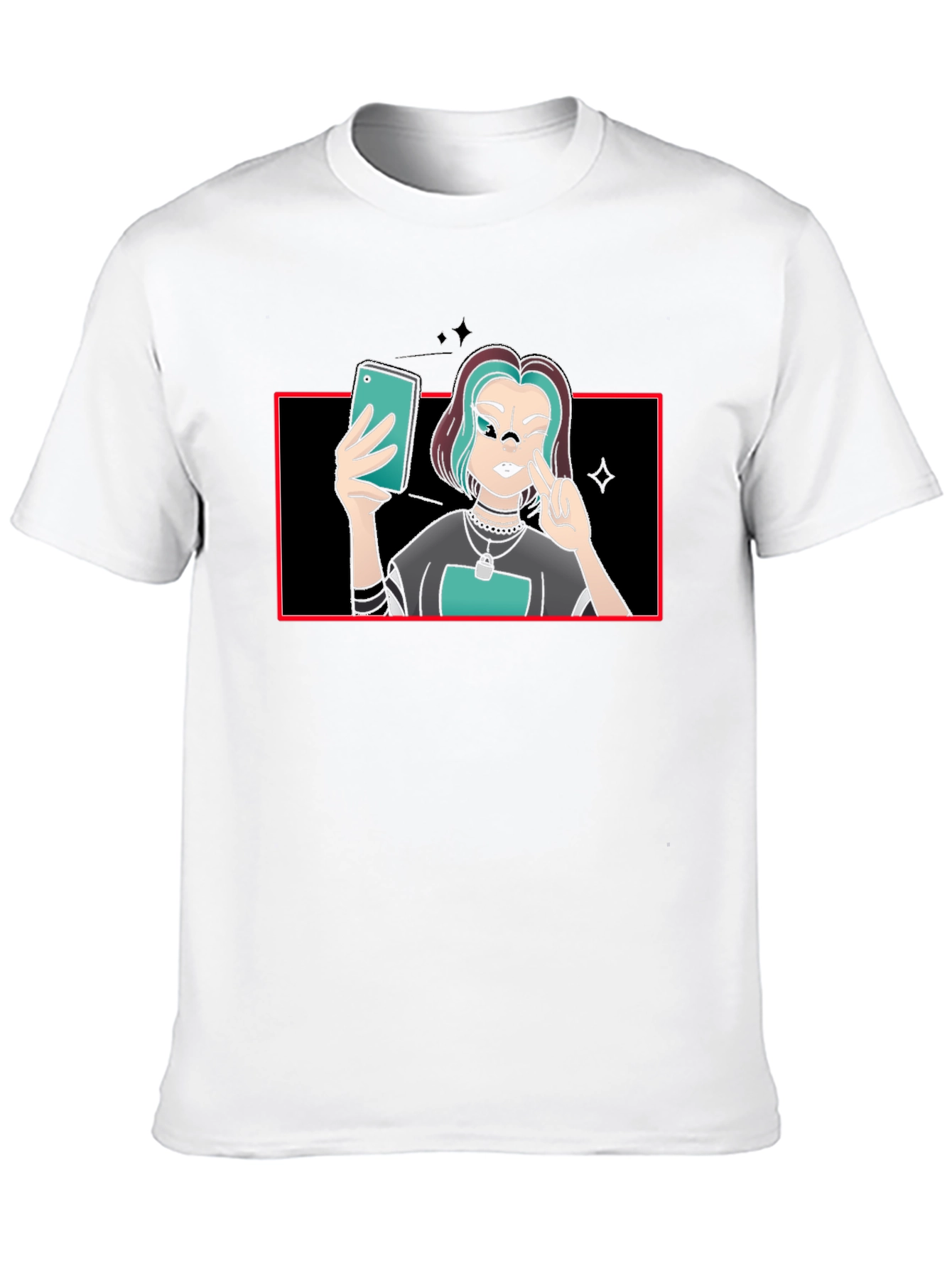 Black Cartoon Selfie Graphic Tee - Black Cotton Blend view 10