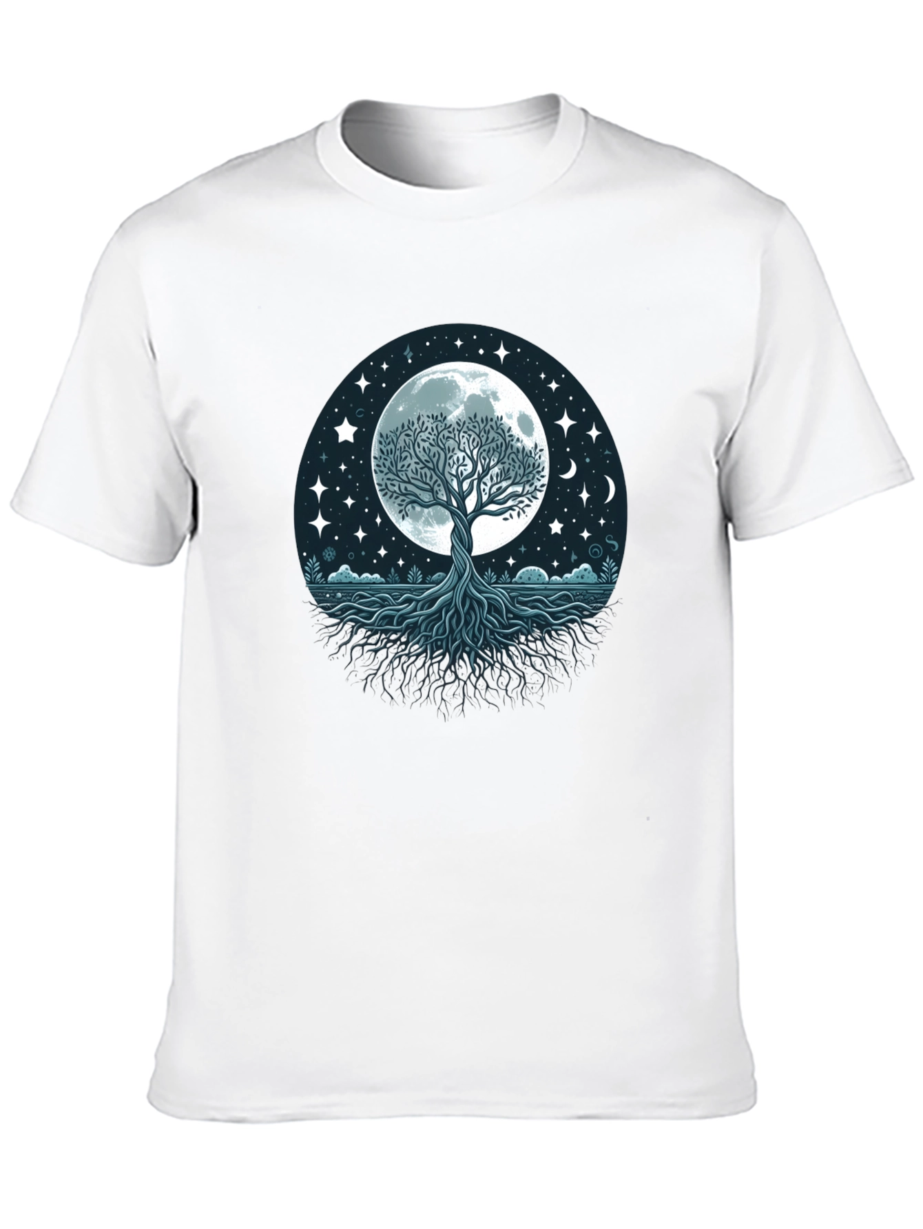 Black Mystic Tree of Life Moon Graphic Tee - Black Cotton Shirt view 10