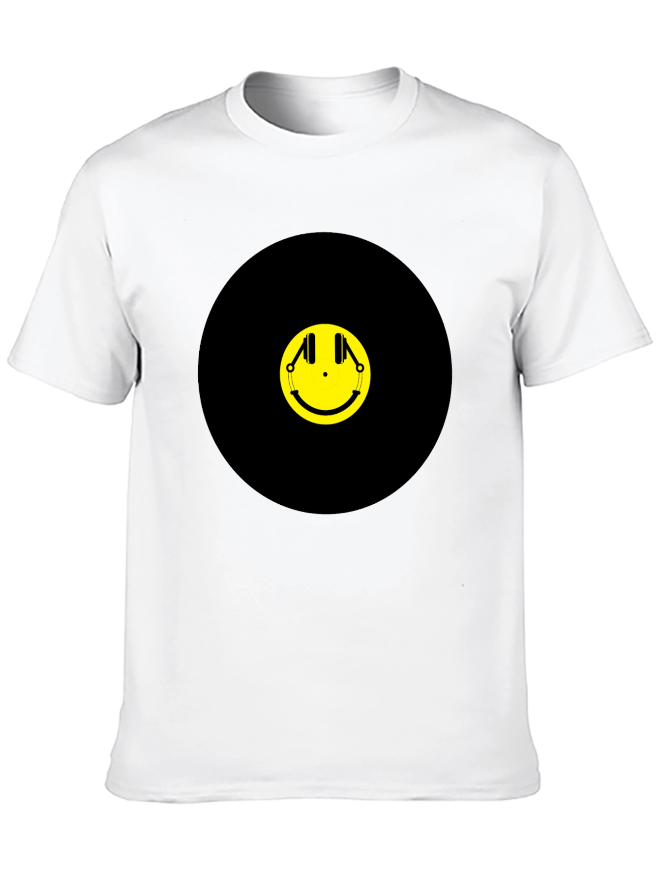 Black Smiley Face Headphones Graphic Tee - Black Cotton T-Shirt view 10