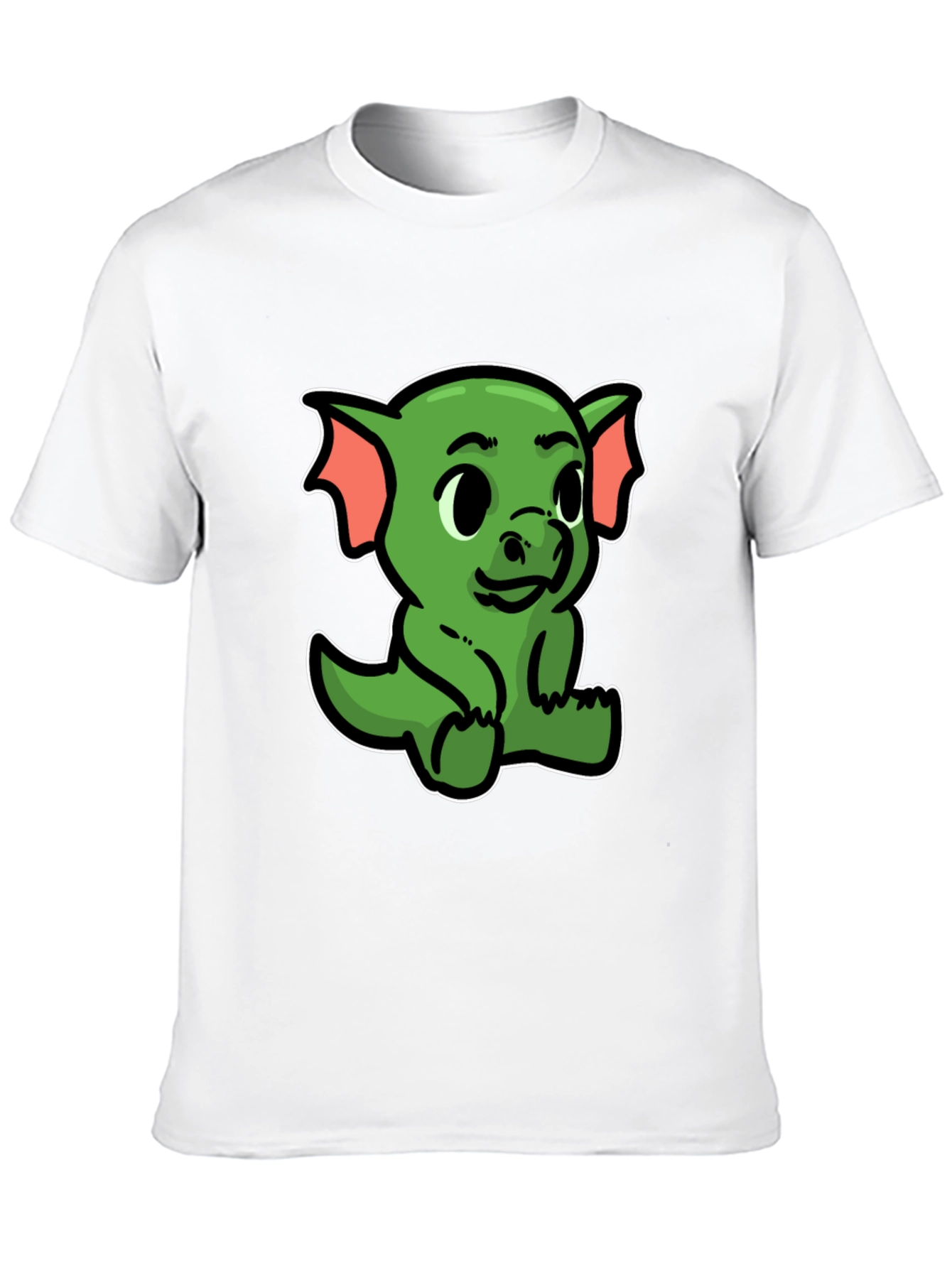 Black Cute Green Dragon Cartoon Black T-Shirt view 10