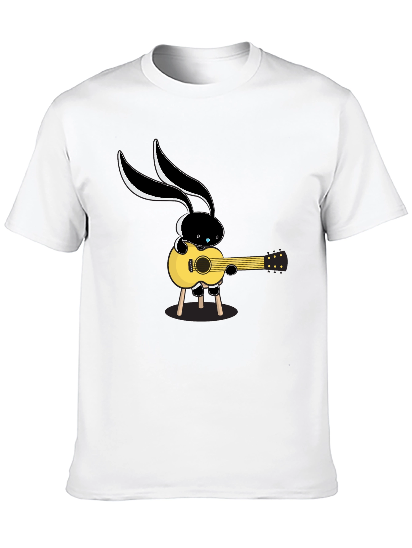 Black Cool Cartoon Bunny Guitarist Black T-Shirt view 10