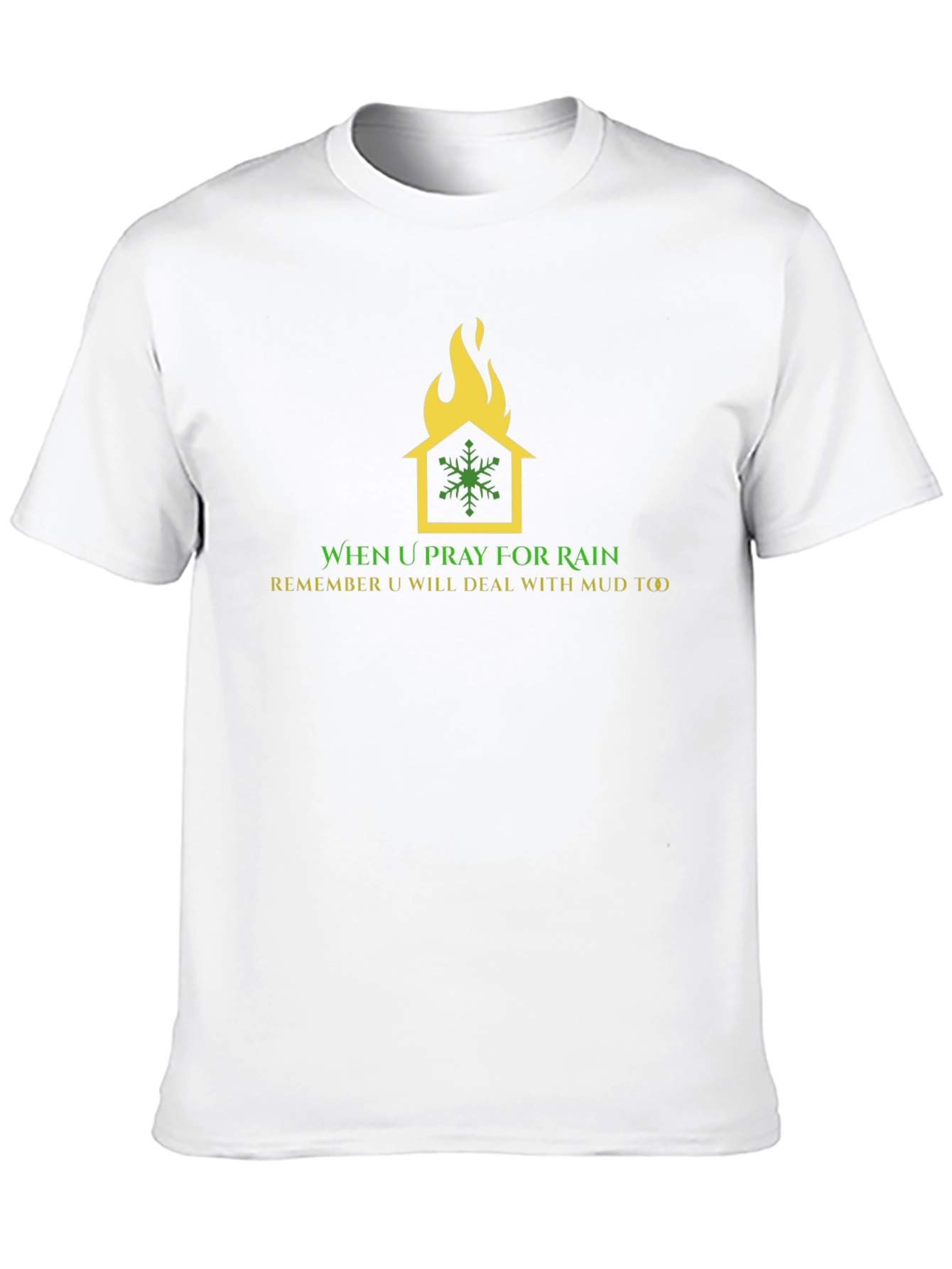 Black Humorous Weather T-Shirt: House on Fire Snowflake Design view 10
