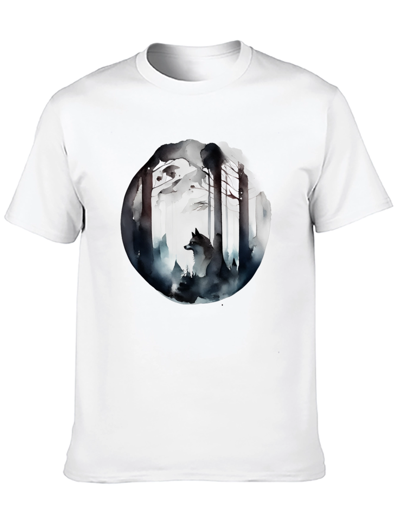 Black Mystic Forest Wolf Graphic Tee - Black Cotton Blend view 10