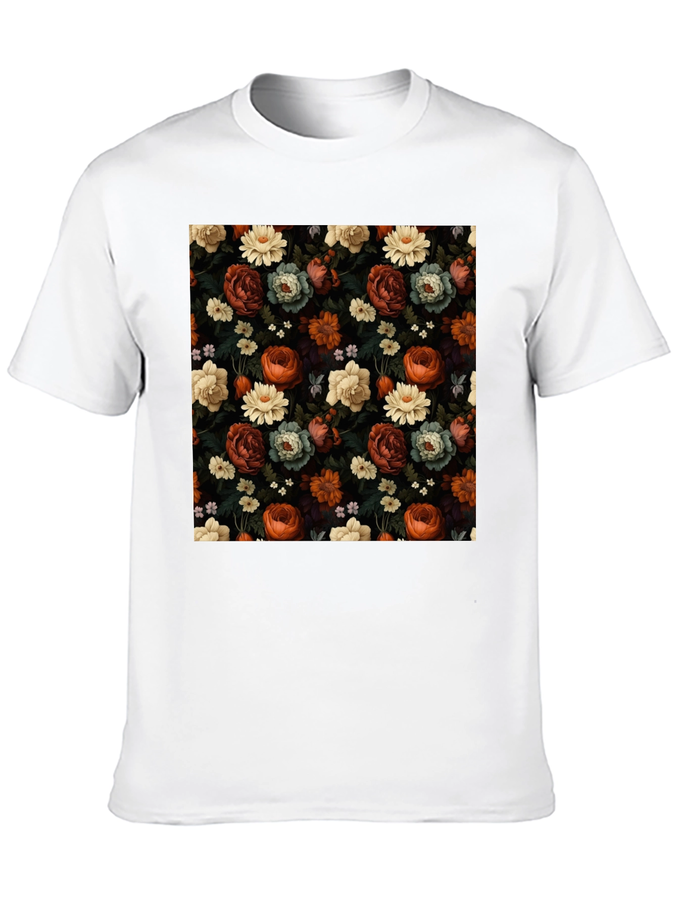 Black Floral Print Men's T-Shirt view 10