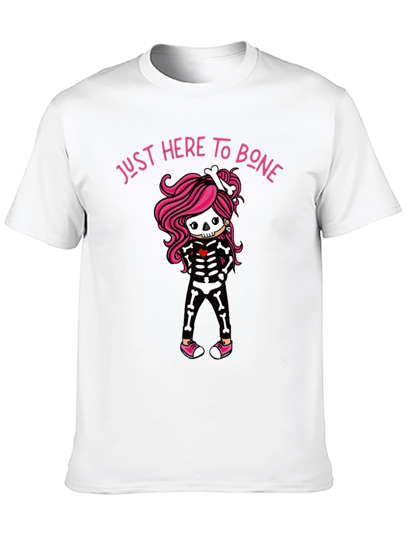 Black Just Here to Bone Skeleton Girl T-Shirt view 10