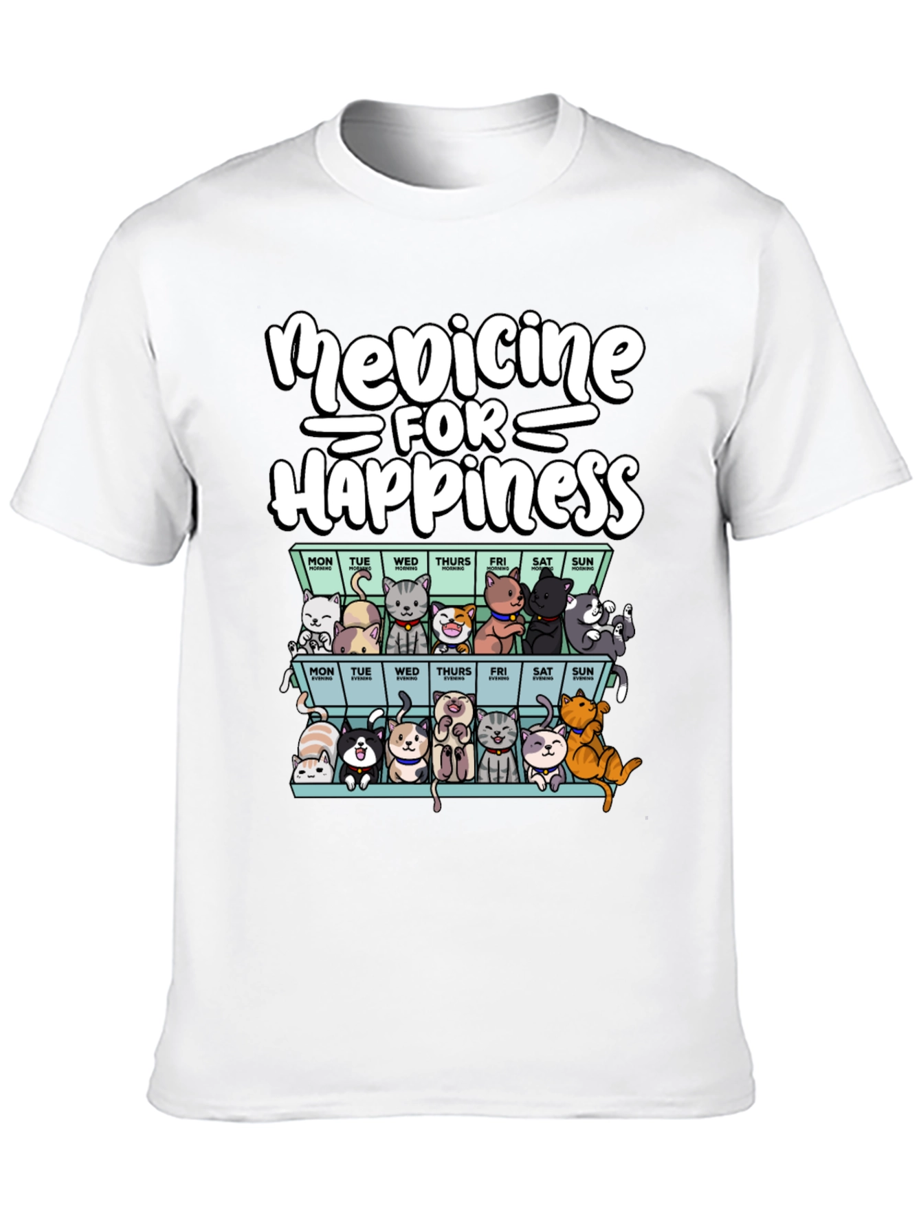 Black Medicine for Happiness Cat T-Shirt view 10