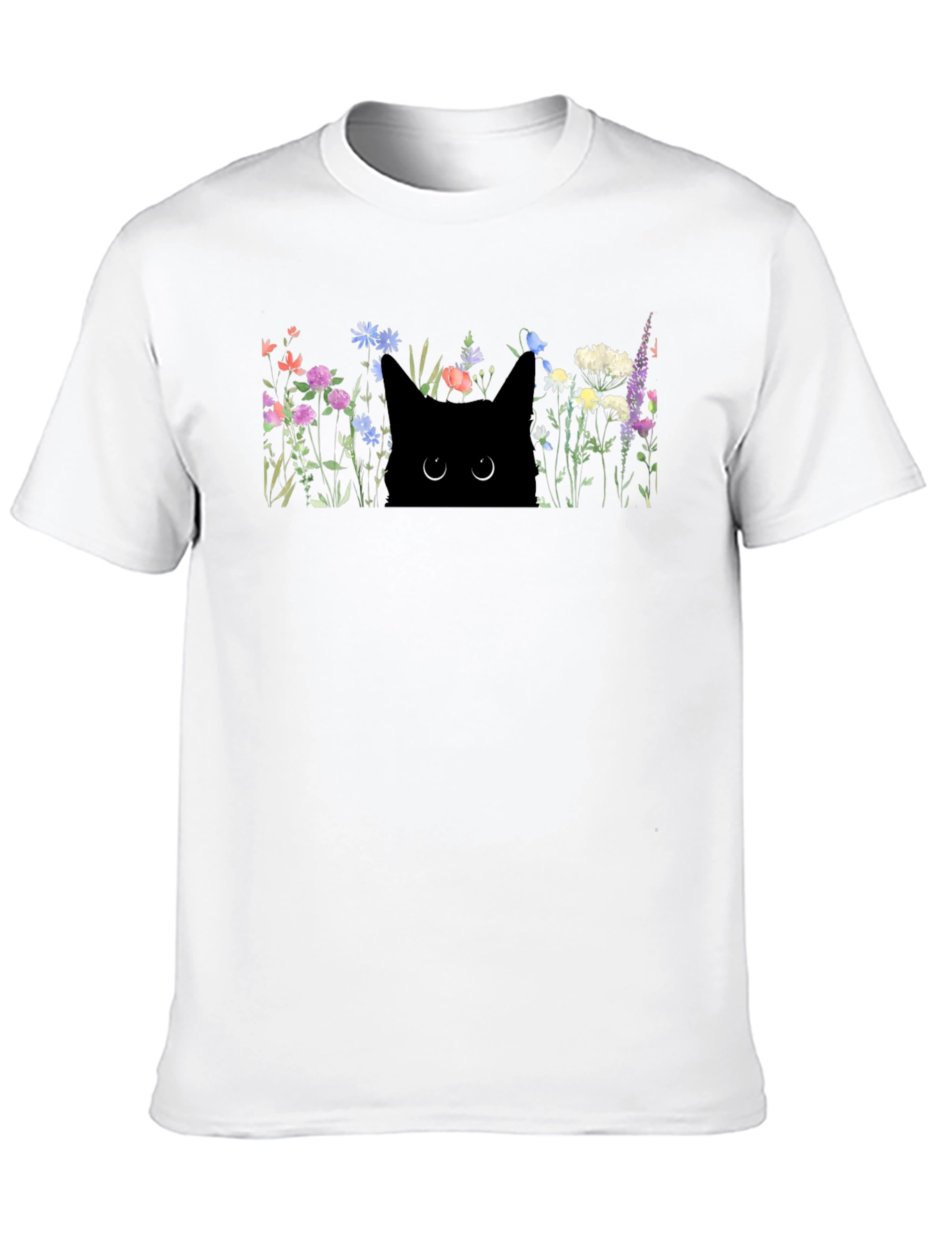 Black Black Cat in Flowers Graphic T-Shirt view 10
