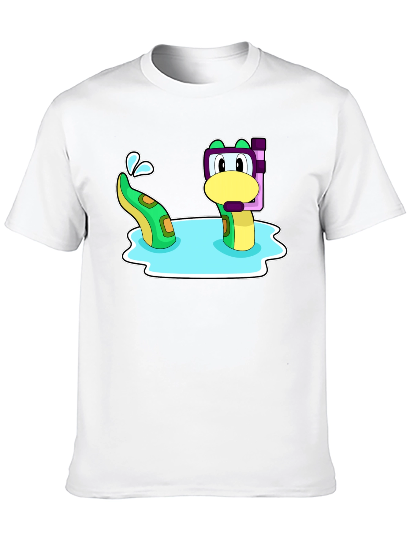 Black Cartoon Sea Serpent Snorkel T-Shirt view 10