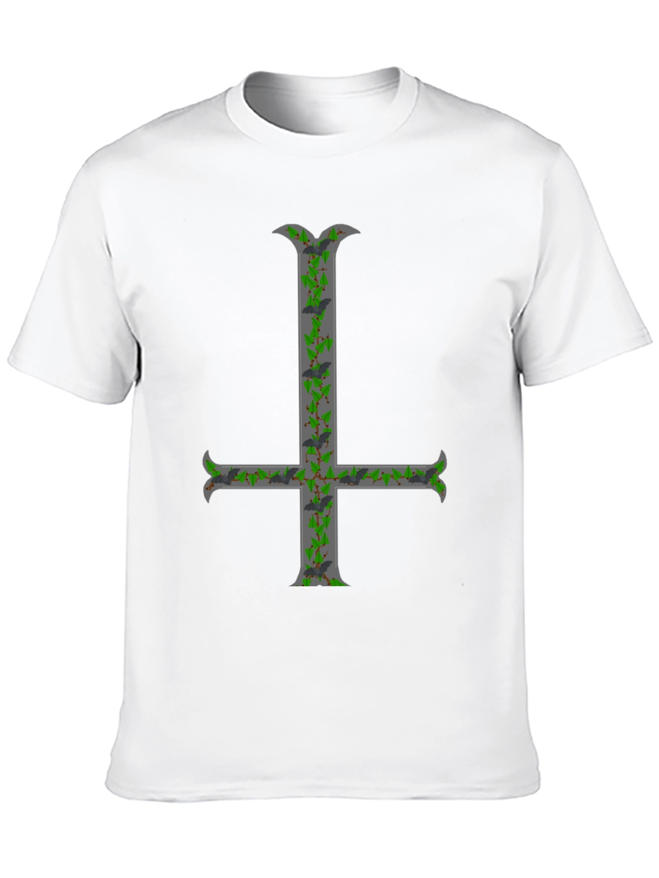 Black Inverted Cross T-Shirt with Bats and Ivy view 10