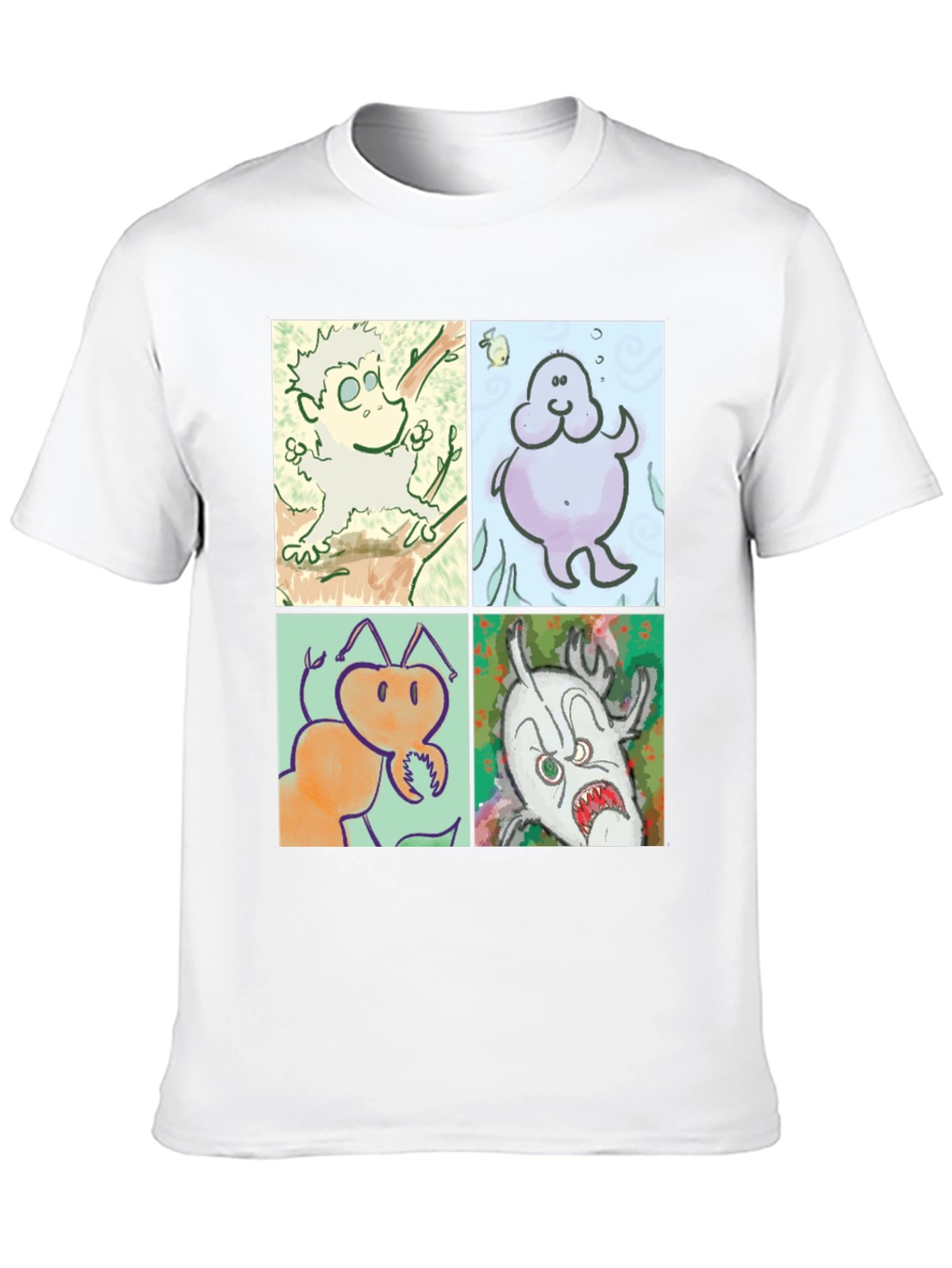 Black Cartoon Character Print Black Cotton T-Shirt view 10