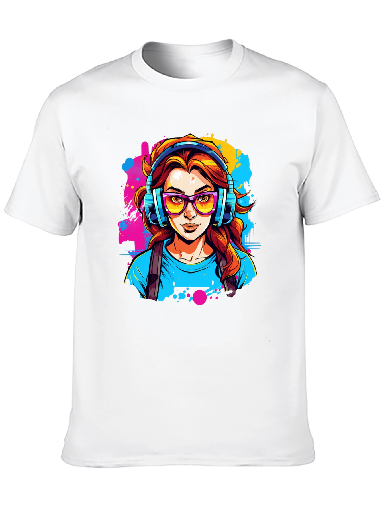 Black Graphic Print T-Shirt - Woman with Headphones view 10