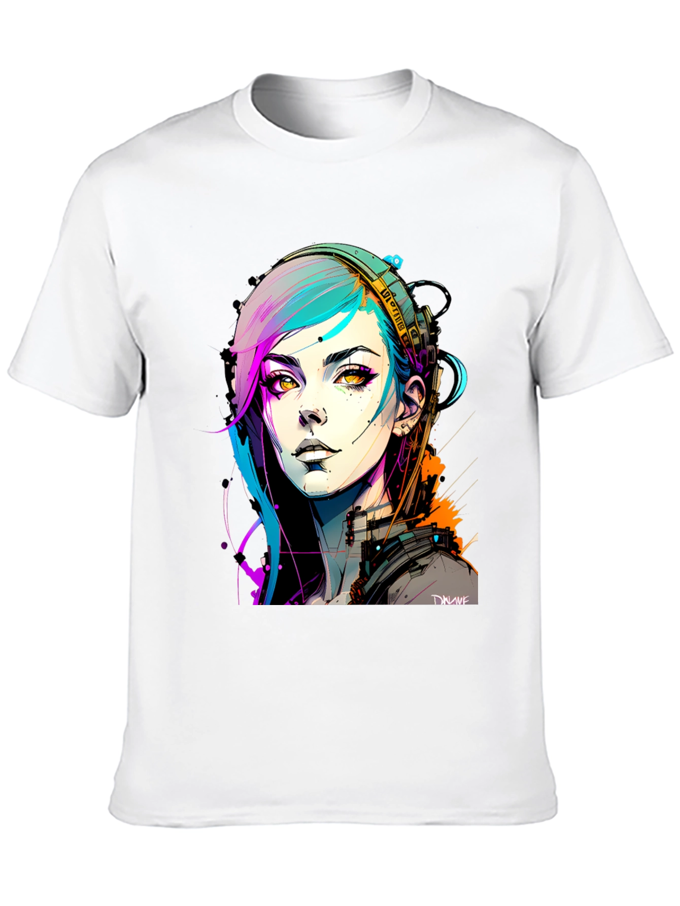 Black Cyberpunk Girl Graphic Tee - Black Cotton T-Shirt view 10