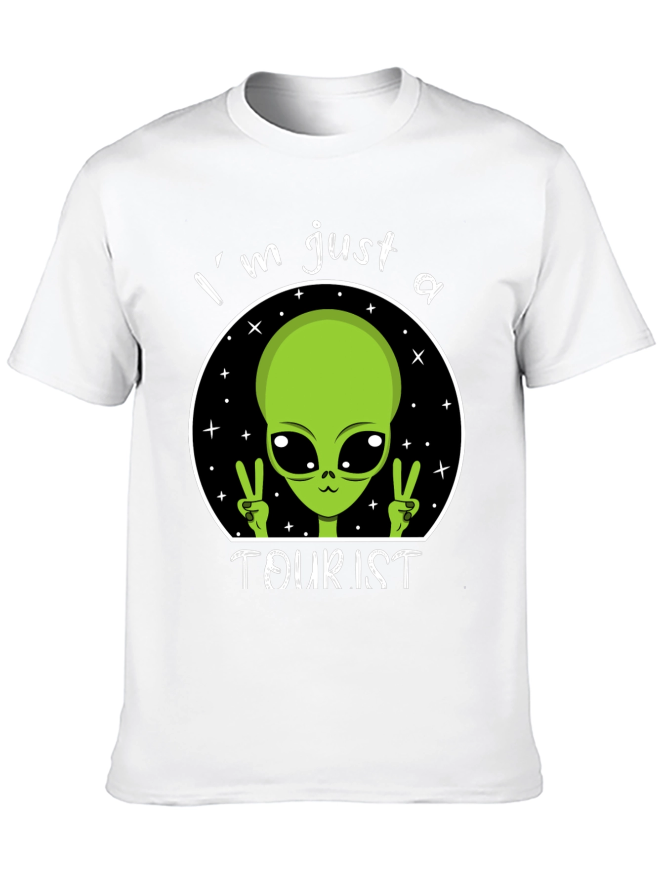 Black I'm Just A Tourist Alien T-Shirt - Outer Space Humor Tee view 10