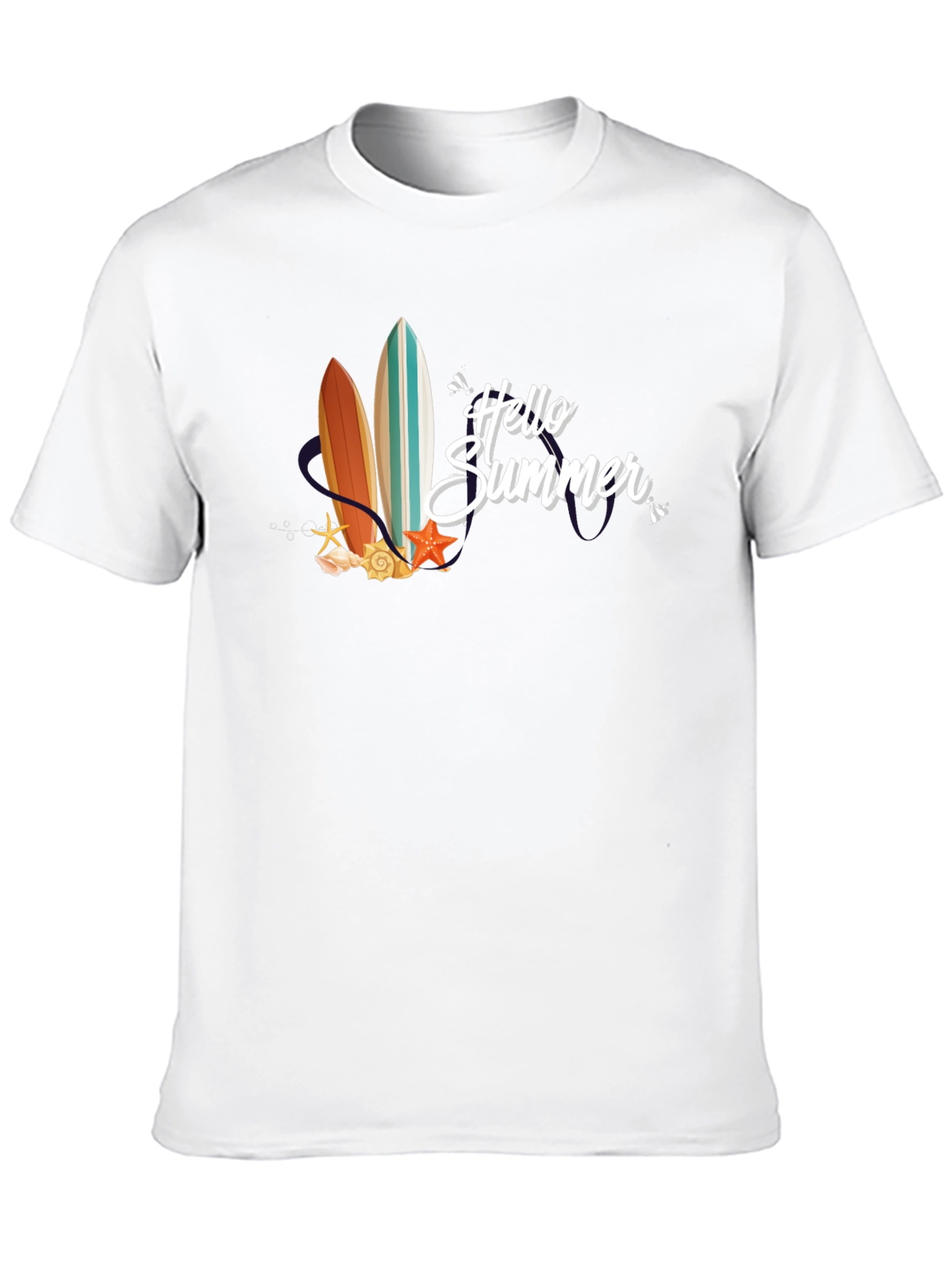 Black Hello Summer Surfboard Graphic T-Shirt view 10