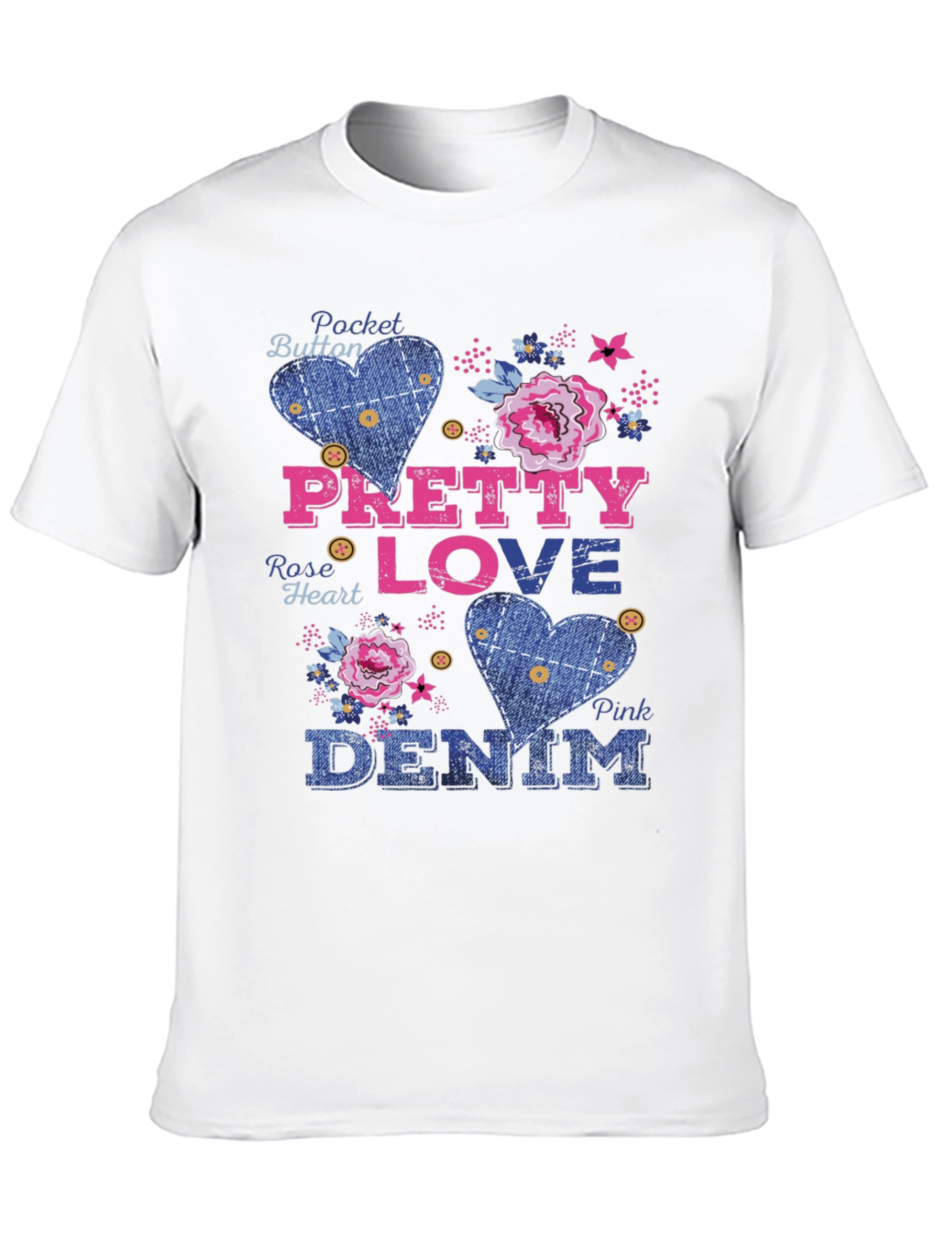 Black Pretty Love Denim Graphic Tee - Pocket Button Design view 10