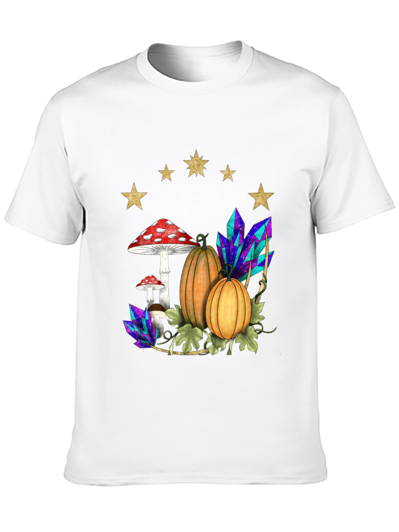 Black Whimsical Harvest T-Shirt: Pumpkins, Mushrooms & Crystals view 10
