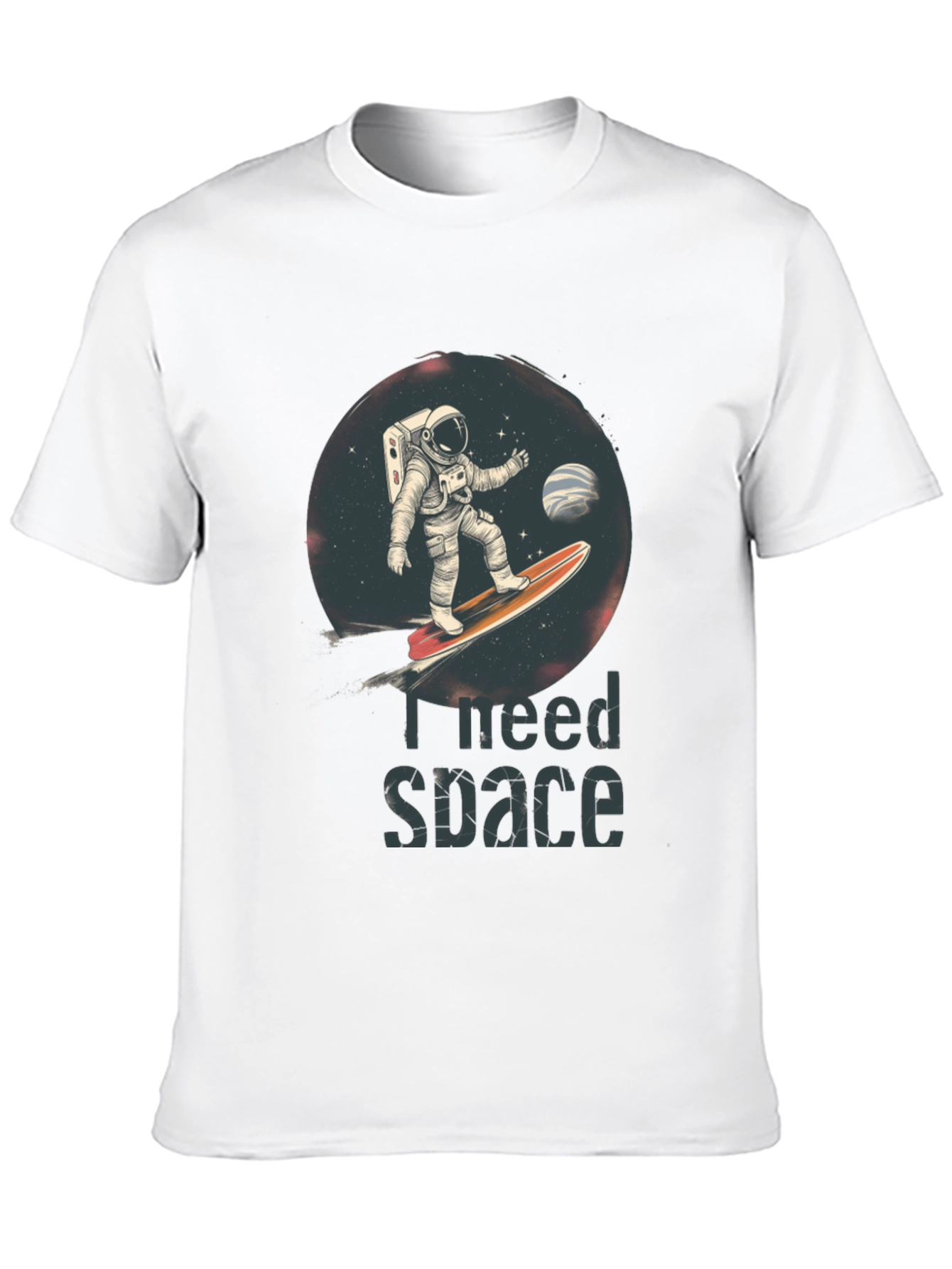 Black I Need Space T-Shirt - Astronaut Surfing Design view 10