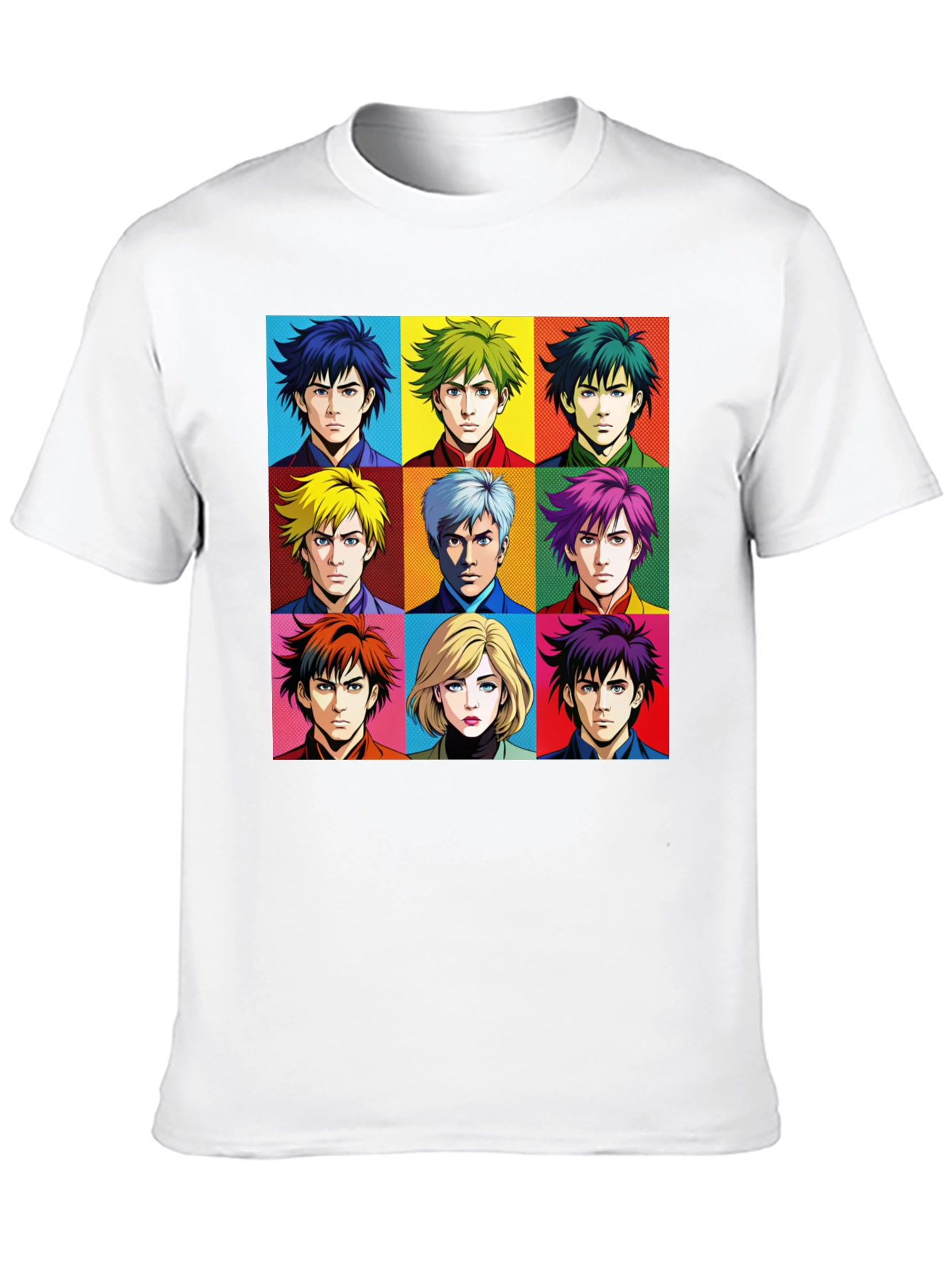 Black Anime Faces T-Shirt, Pop Art Design view 10