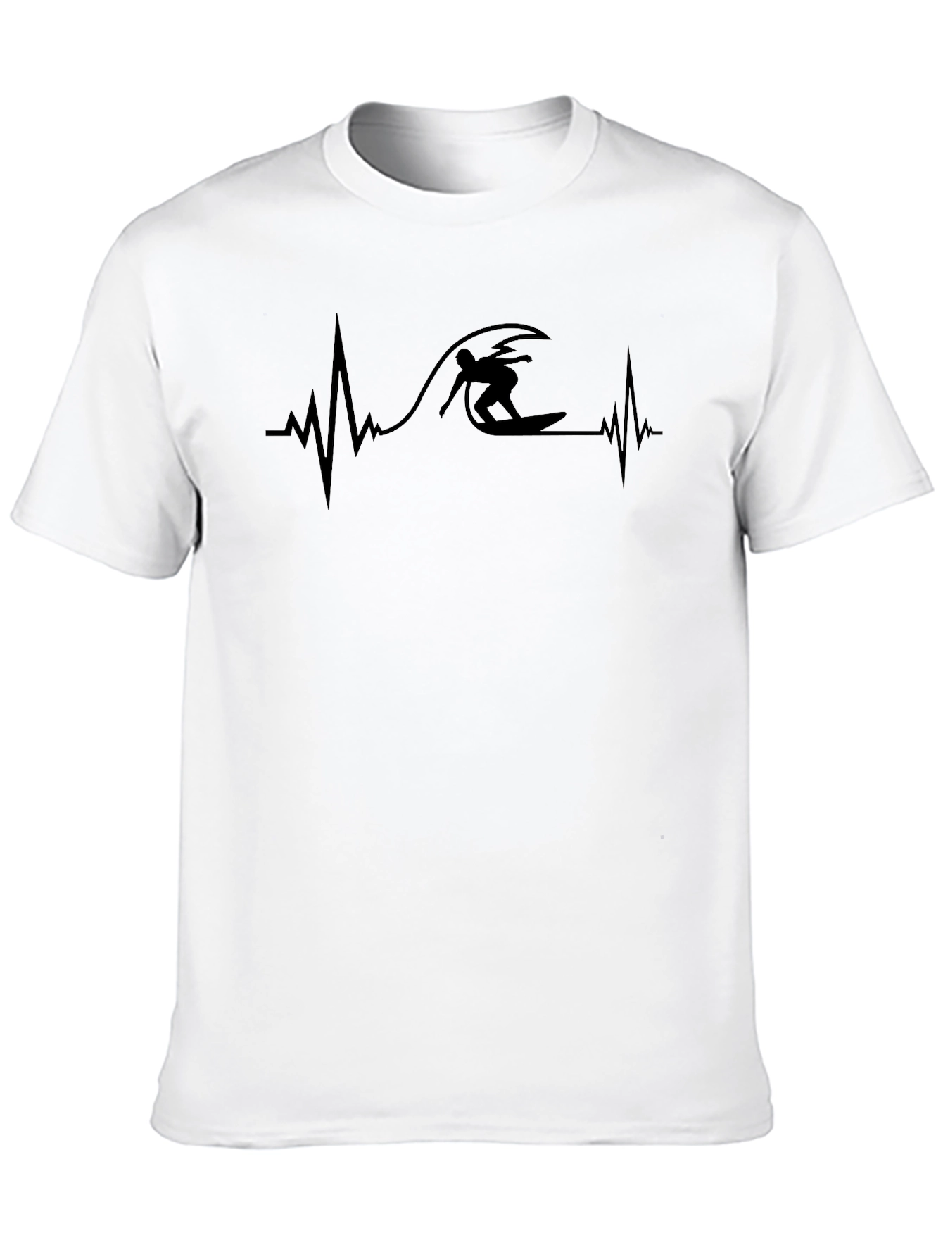 Black Surfer Heartbeat Graphic Tee - Black Casual T-Shirt view 10