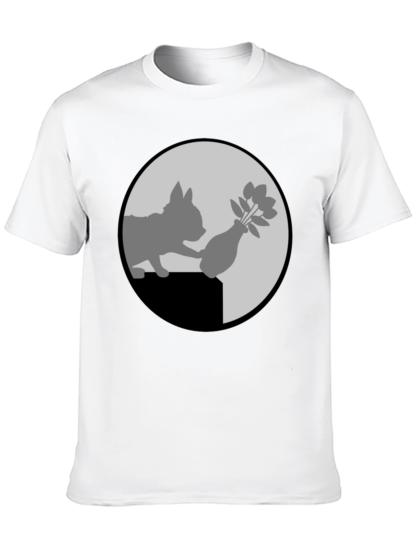 Black Cat & Vase Graphic Tee - Quirky Black T-Shirt view 10