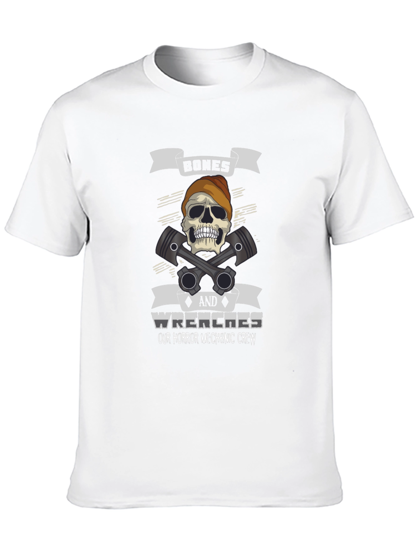 Black Bones & Wrenches Horror Mechanic Crew Black T-Shirt view 10