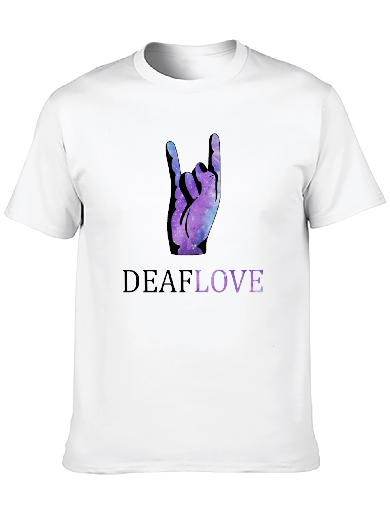 Black Deaf Love Galaxy Hand Sign Black T-Shirt view 10