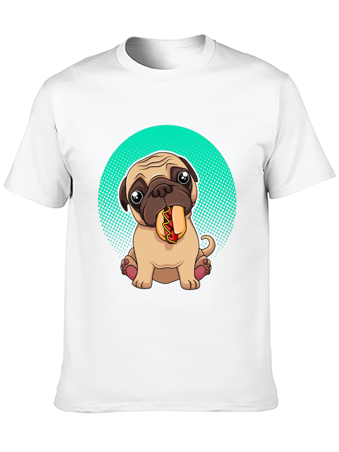 Black Pug Eating Hotdog Graphic T-Shirt - Cute Dog Tee view 10