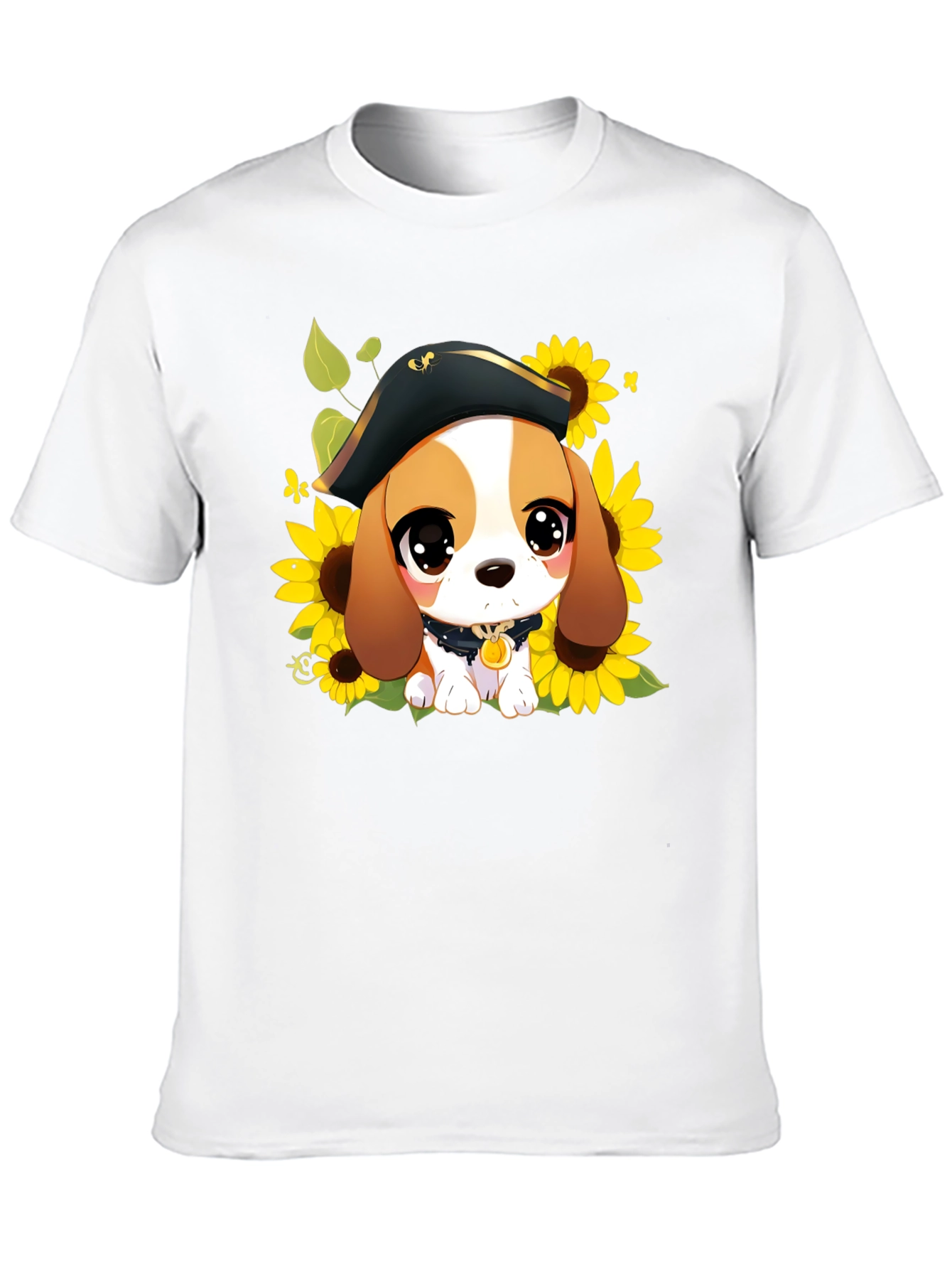 Black Cute Cartoon Beagle in Pirate Hat T-Shirt view 10