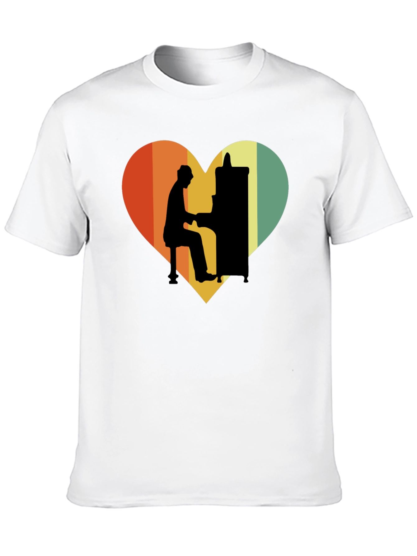 Black Retro Heart Piano Player Graphic T-Shirt view 10