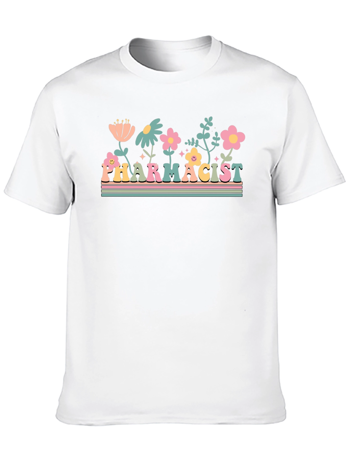 Black Floral Pharmacist Graphic Tee - Unisex Black T-Shirt view 10