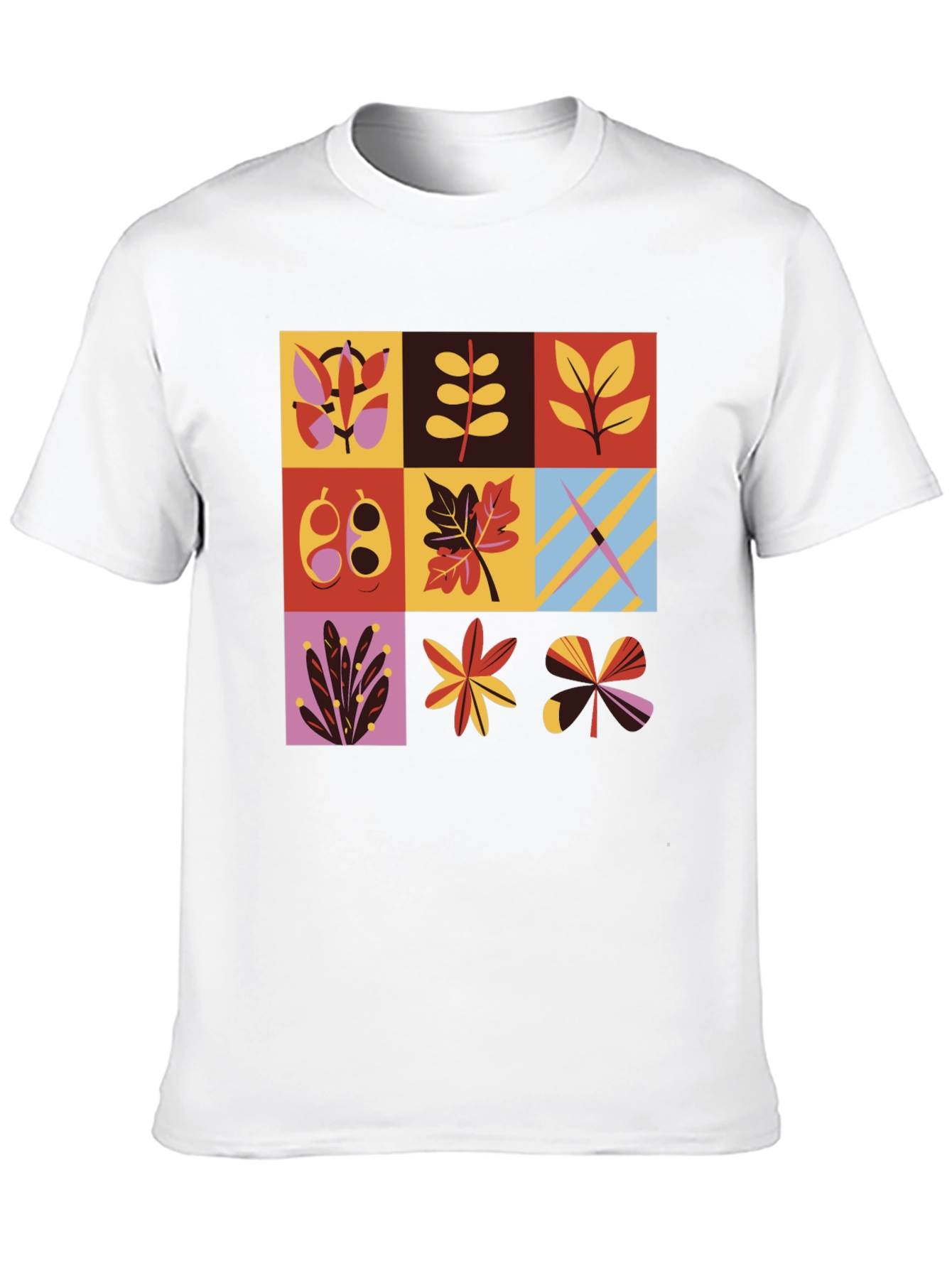 Botanical Block Print Men's Black T-Shirt - 10