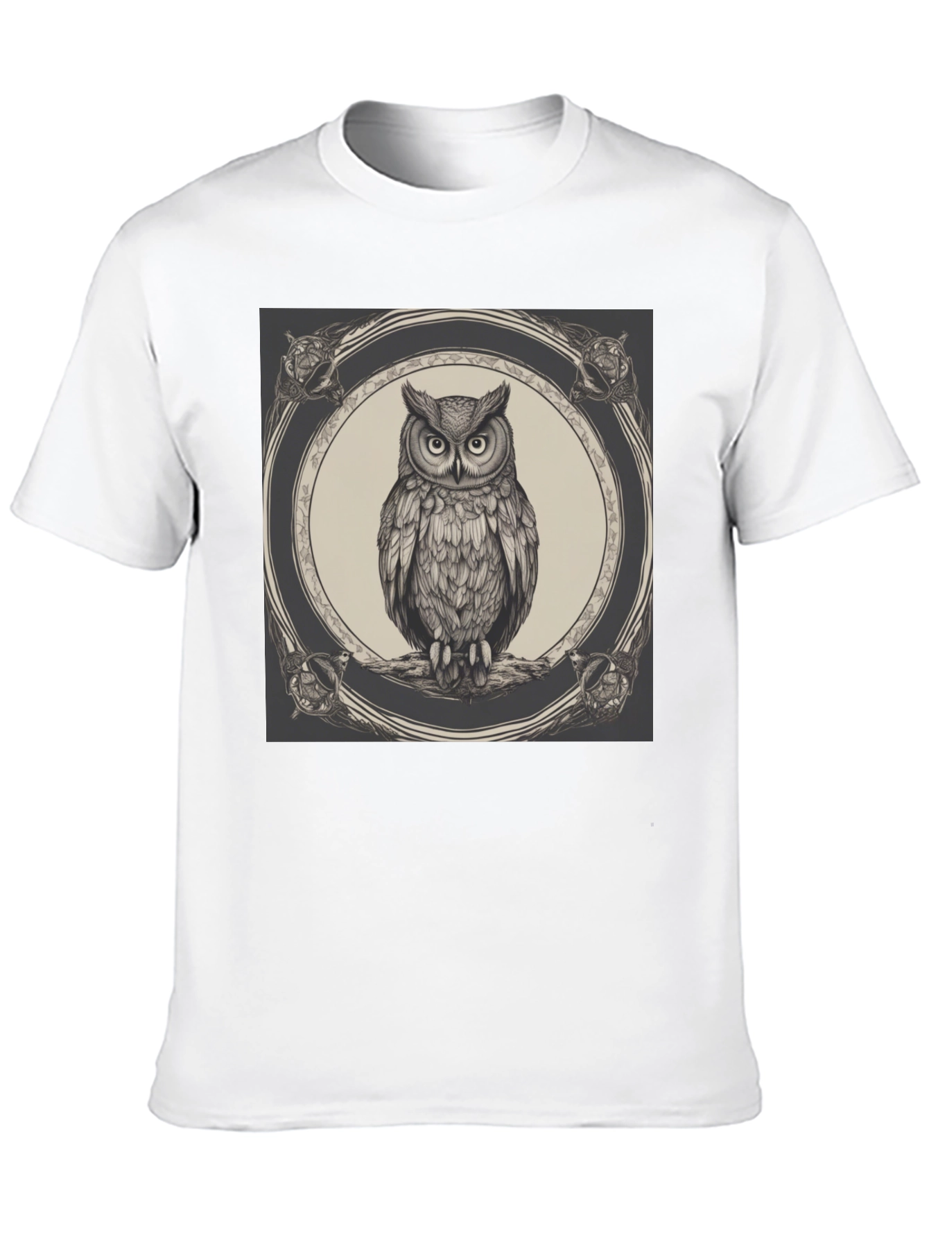 Black Owl Graphic Print Black Crew Neck T-Shirt view 10