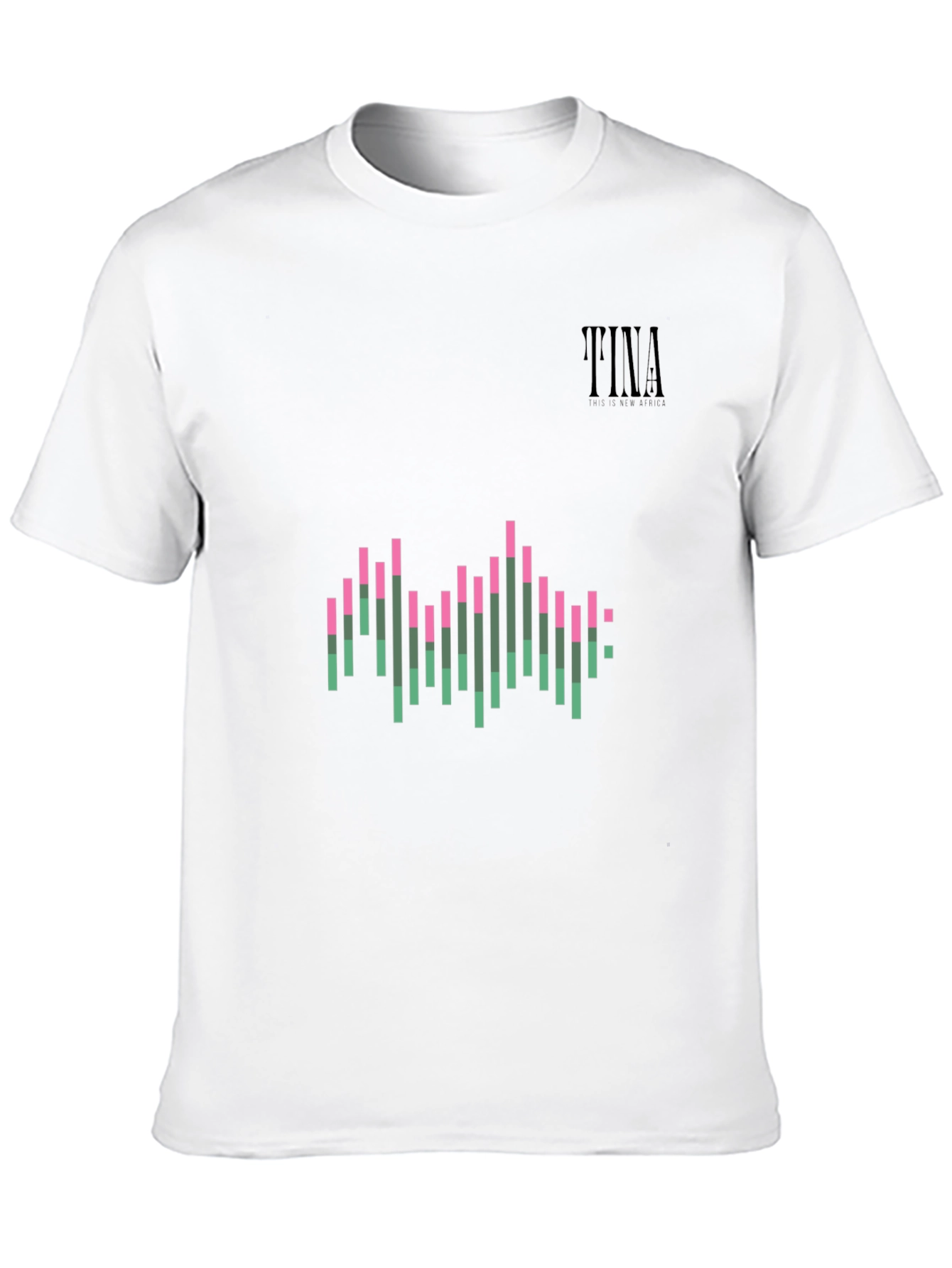 Black Stylish Black Graphic Tee: Pink & Green Wave Design view 10