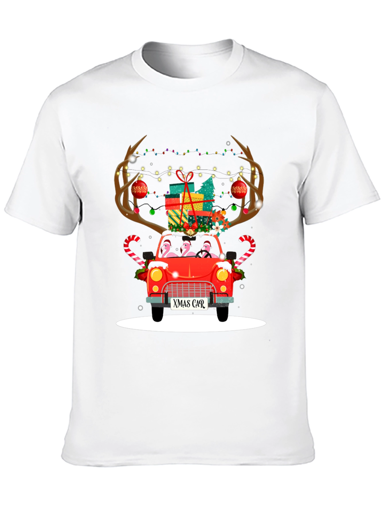 Black Festive Flamingo Xmas Car T-Shirt view 10