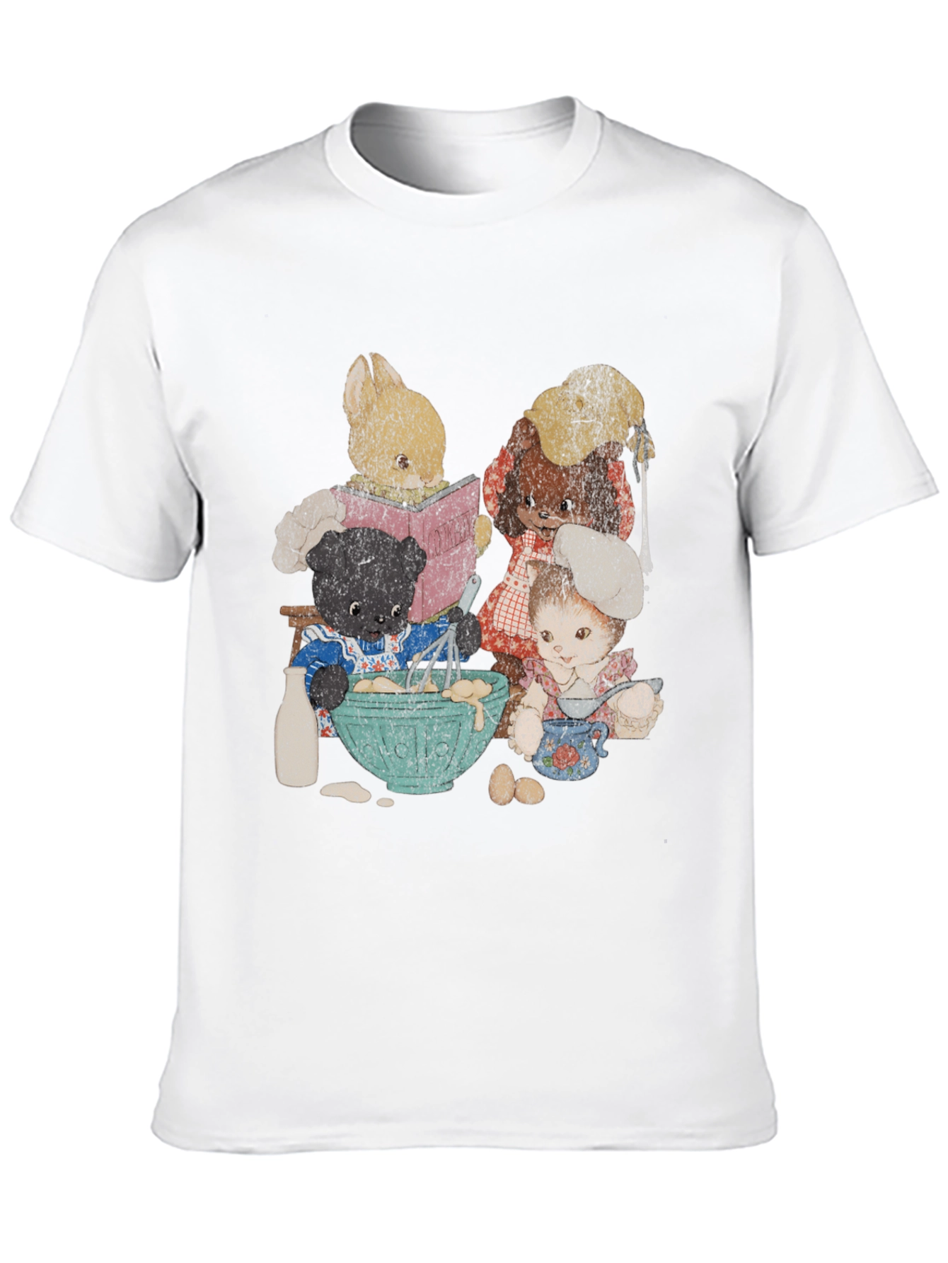Black Retro Cartoon Animal Baking Crew Graphic Tee view 10