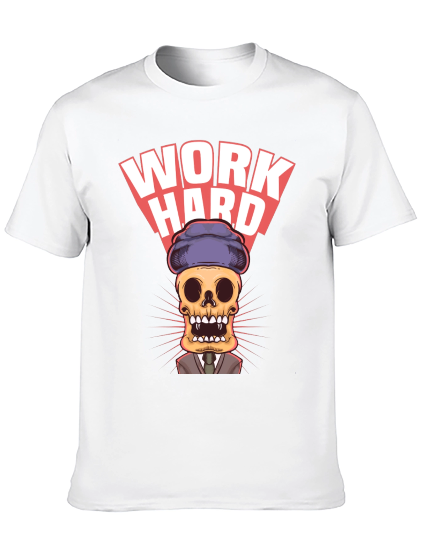 Black Work Hard Skull Graphic Tee - Premium Cotton Blend view 10