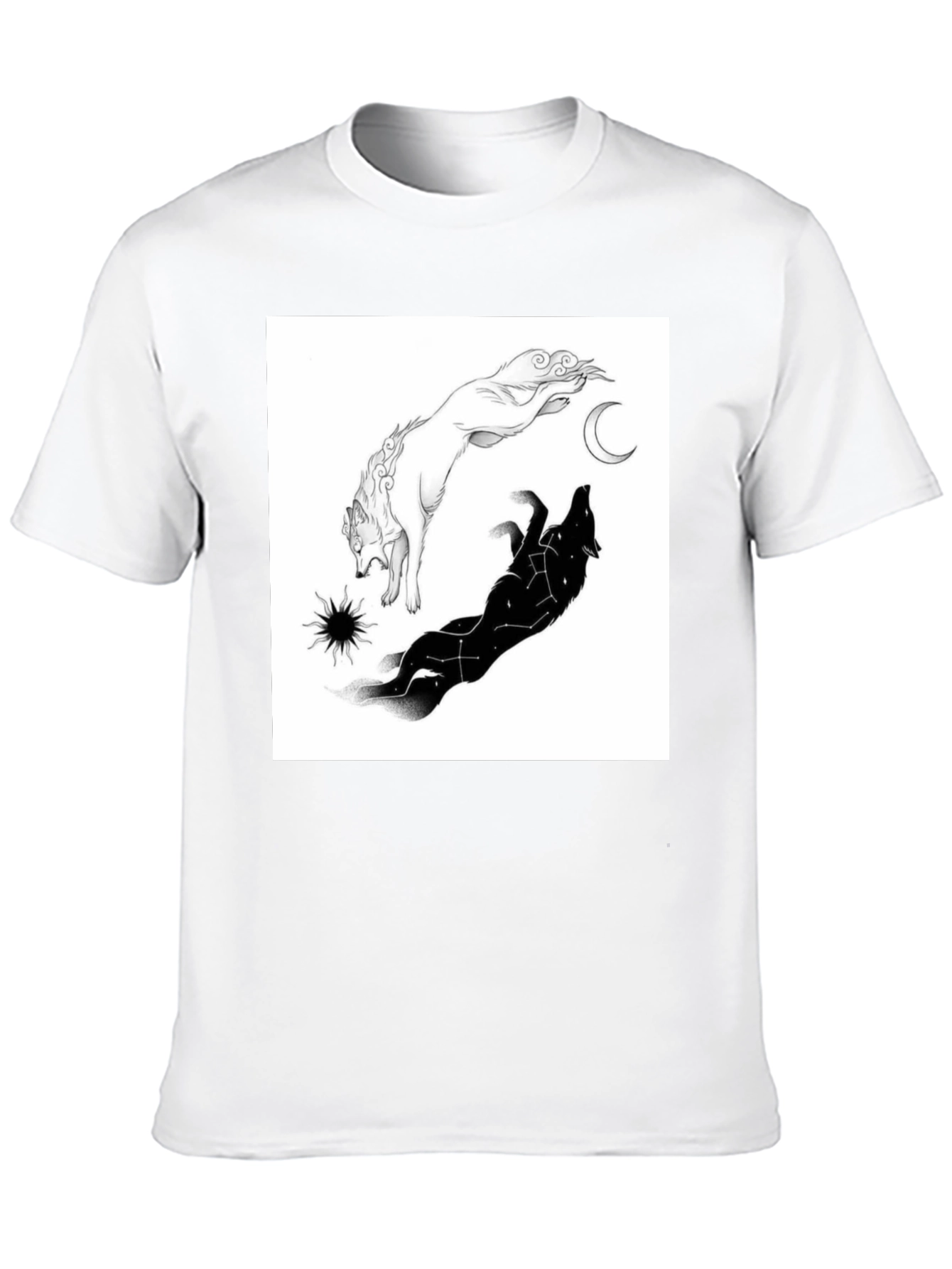 Black Yin Yang Wolf Graphic T-Shirt - Celestial Design view 10