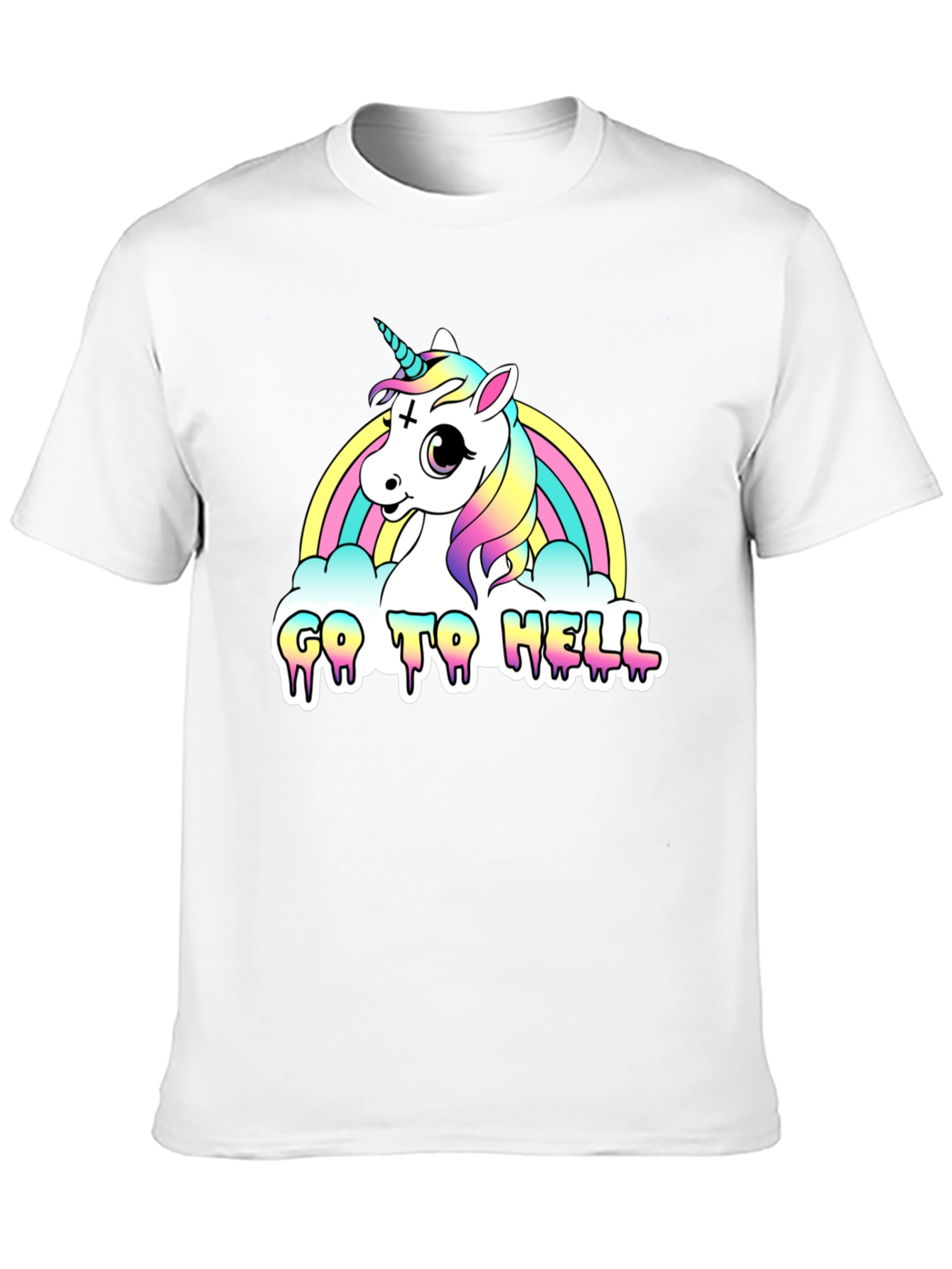Black Unicorn Rainbow "Go To Hell" Black Graphic Tee view 10