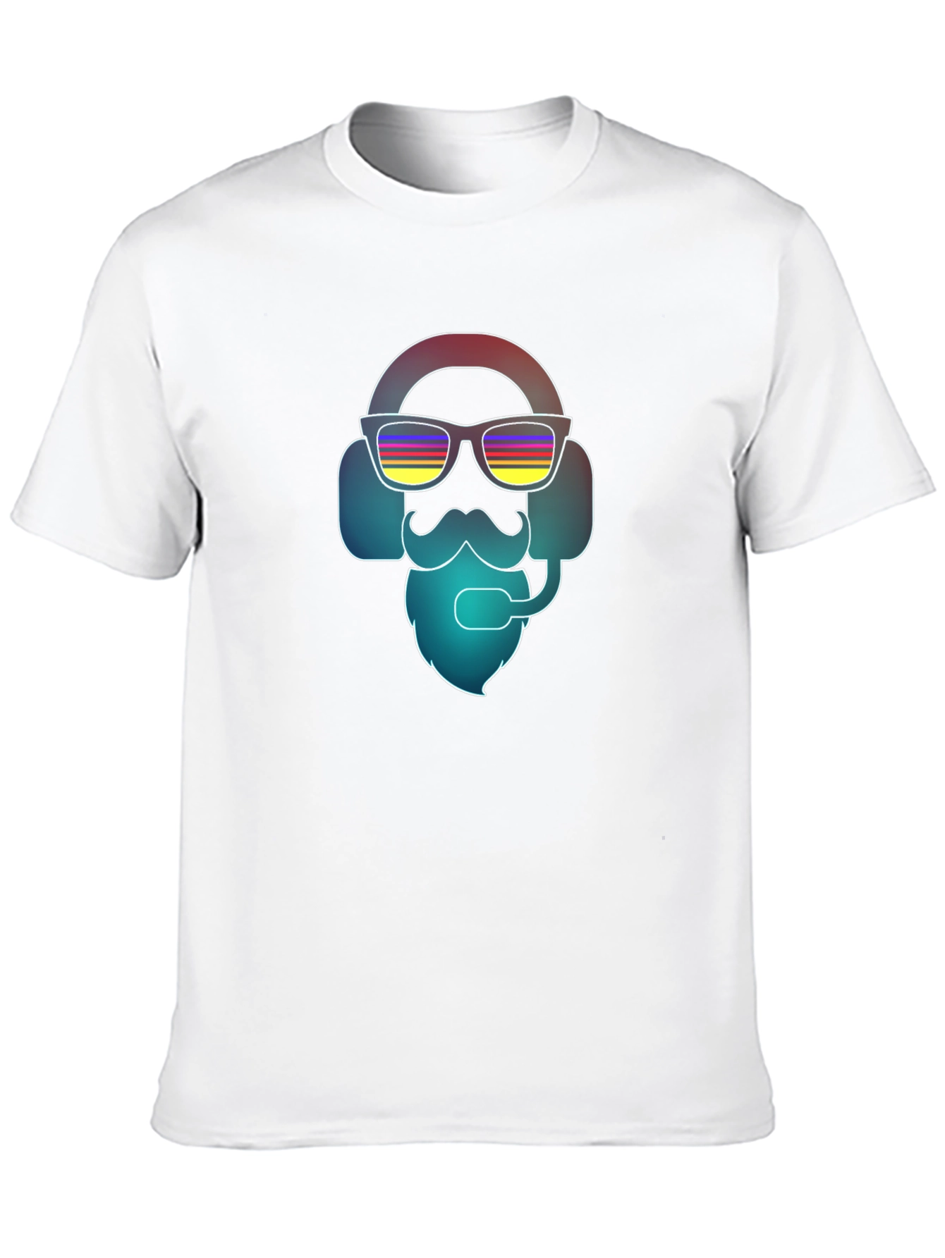 Black Cool Retro Gamer T-Shirt - Bearded Headphone Design view 10