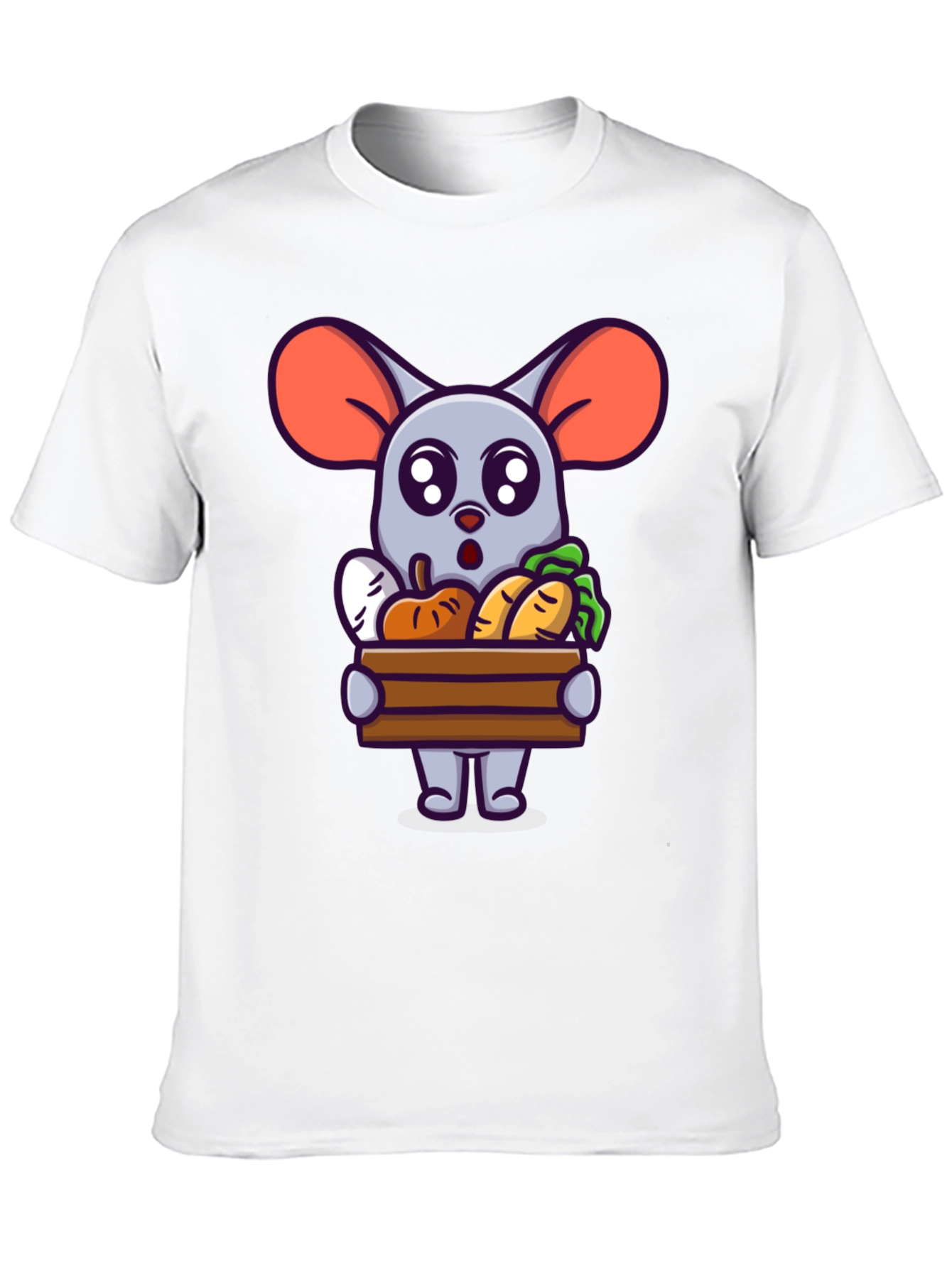 Black Cute Cartoon Mouse with Veggies T-Shirt view 10